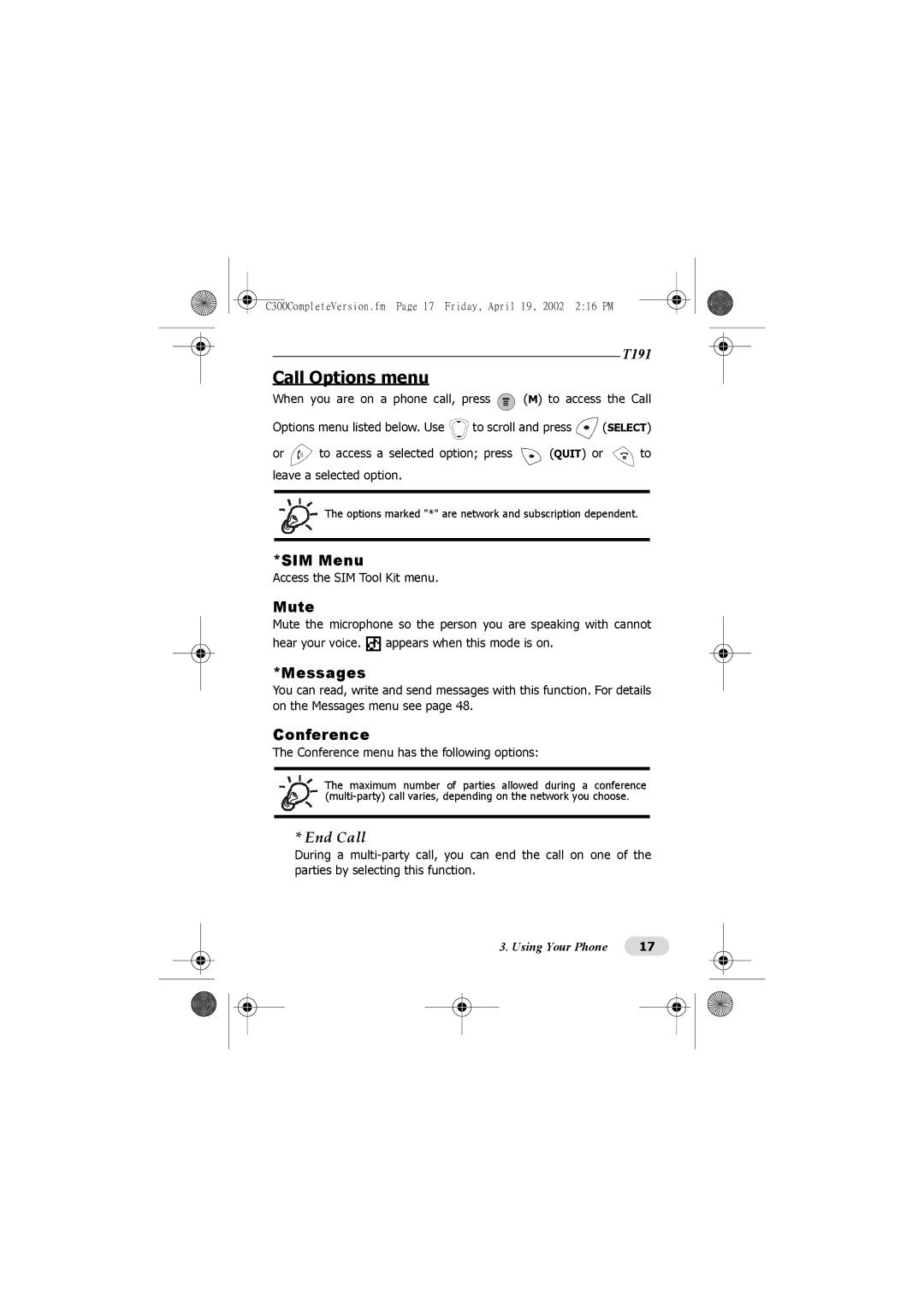 Motorola C300 manual Call Options menu, End Call 