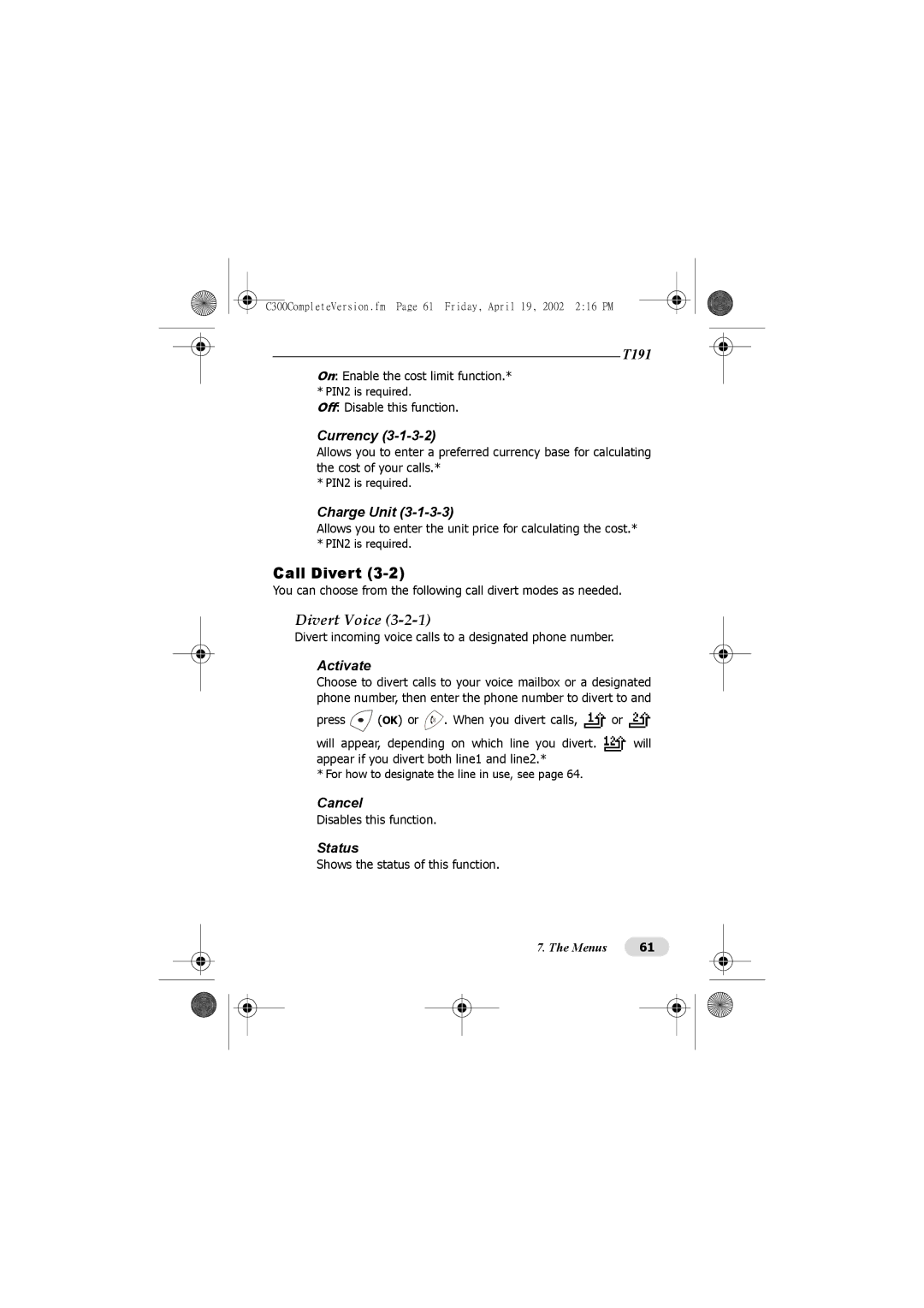 Motorola C300 manual Call Divert, Divert Voice 