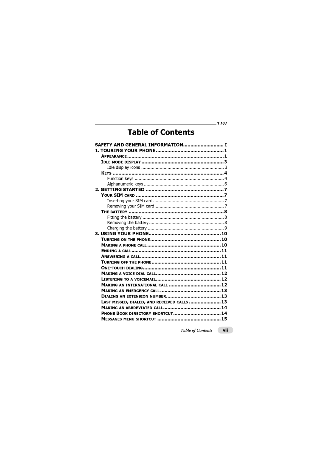 Motorola C300 manual Table of Contents 