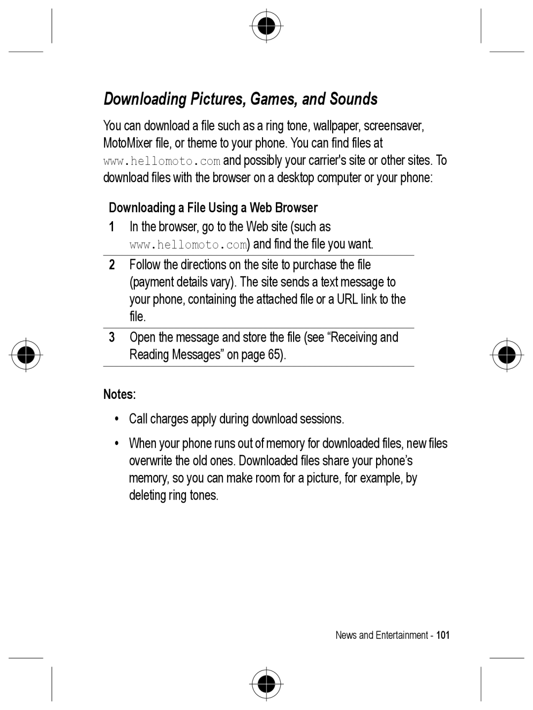 Motorola C330 manual Downloading Pictures, Games, and Sounds, Downloading a File Using a Web Browser 