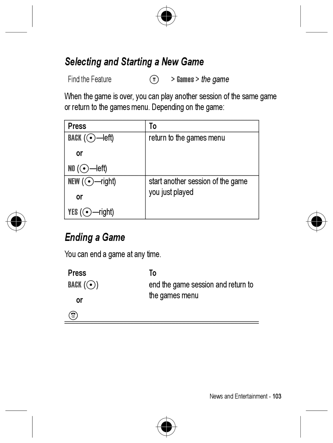 Motorola C330 manual Selecting and Starting a New Game, Ending a Game, Back 