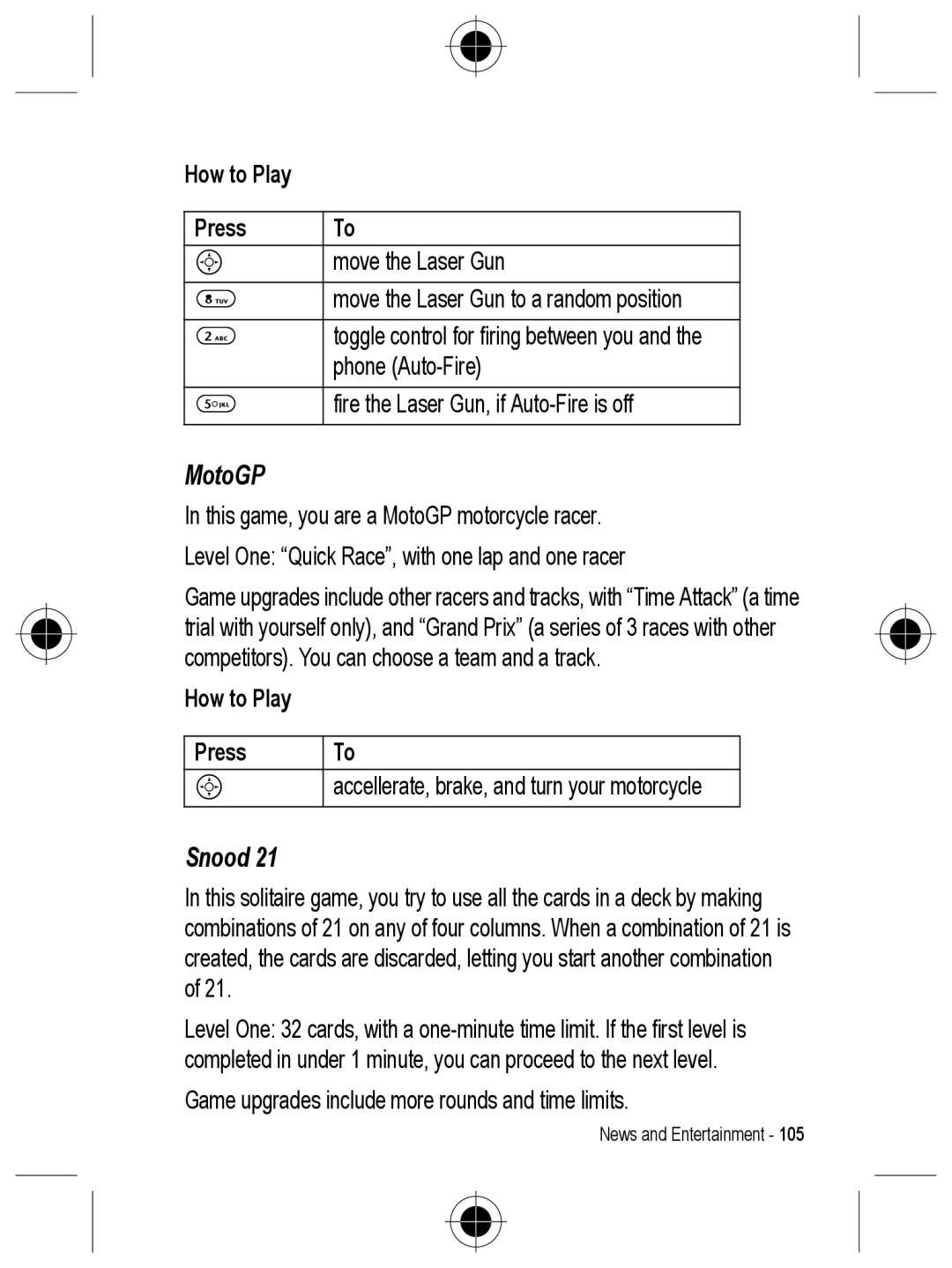 Motorola C330 manual MotoGP, Snood, How to Play Press 