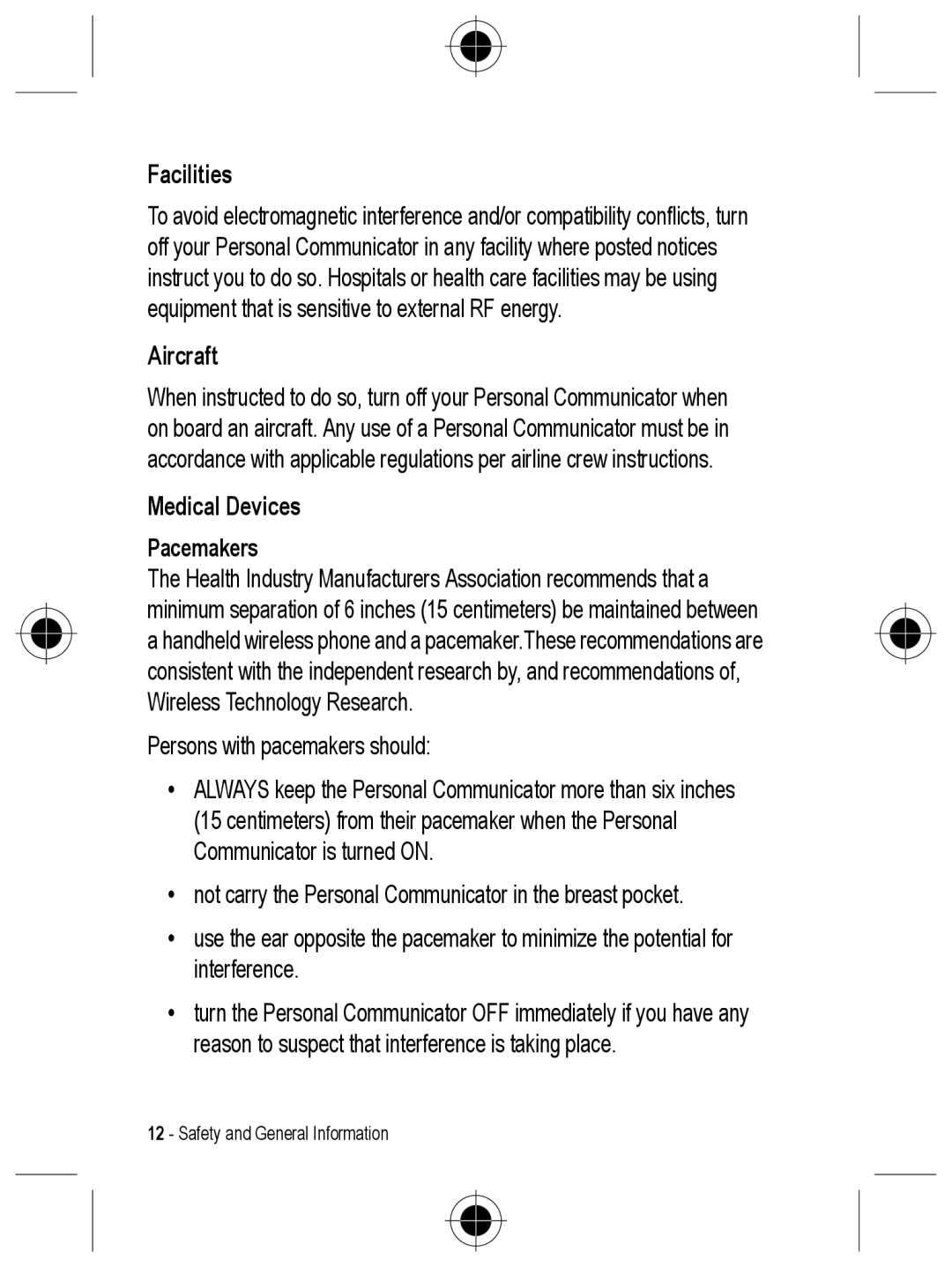 Motorola C330 manual Facilities, Pacemakers 