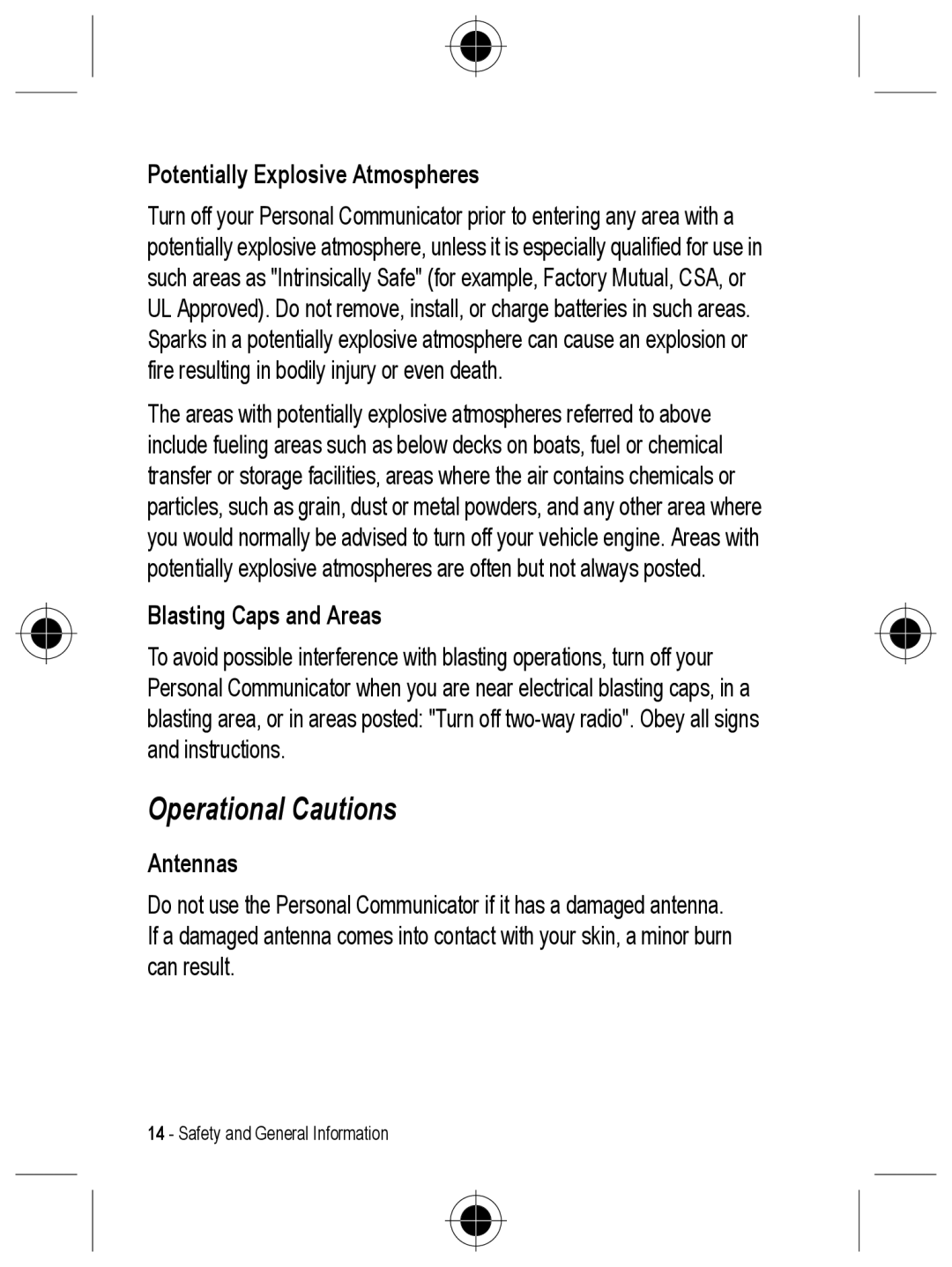 Motorola C330 manual Operational Cautions, Potentially Explosive Atmospheres 