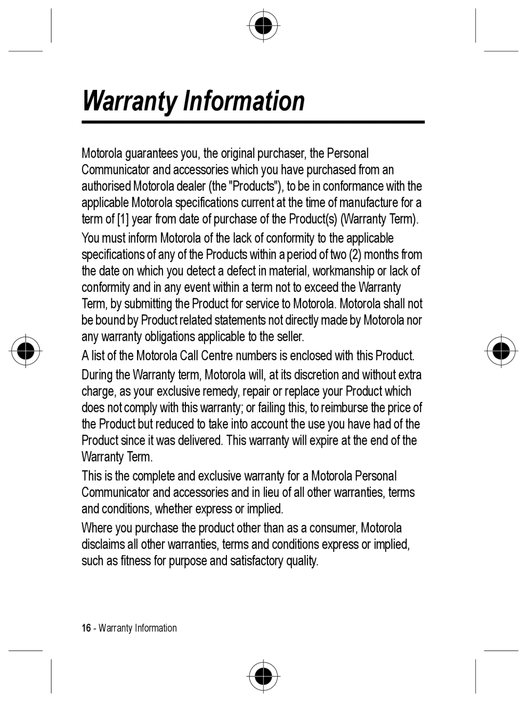 Motorola C330 manual Warranty Information 