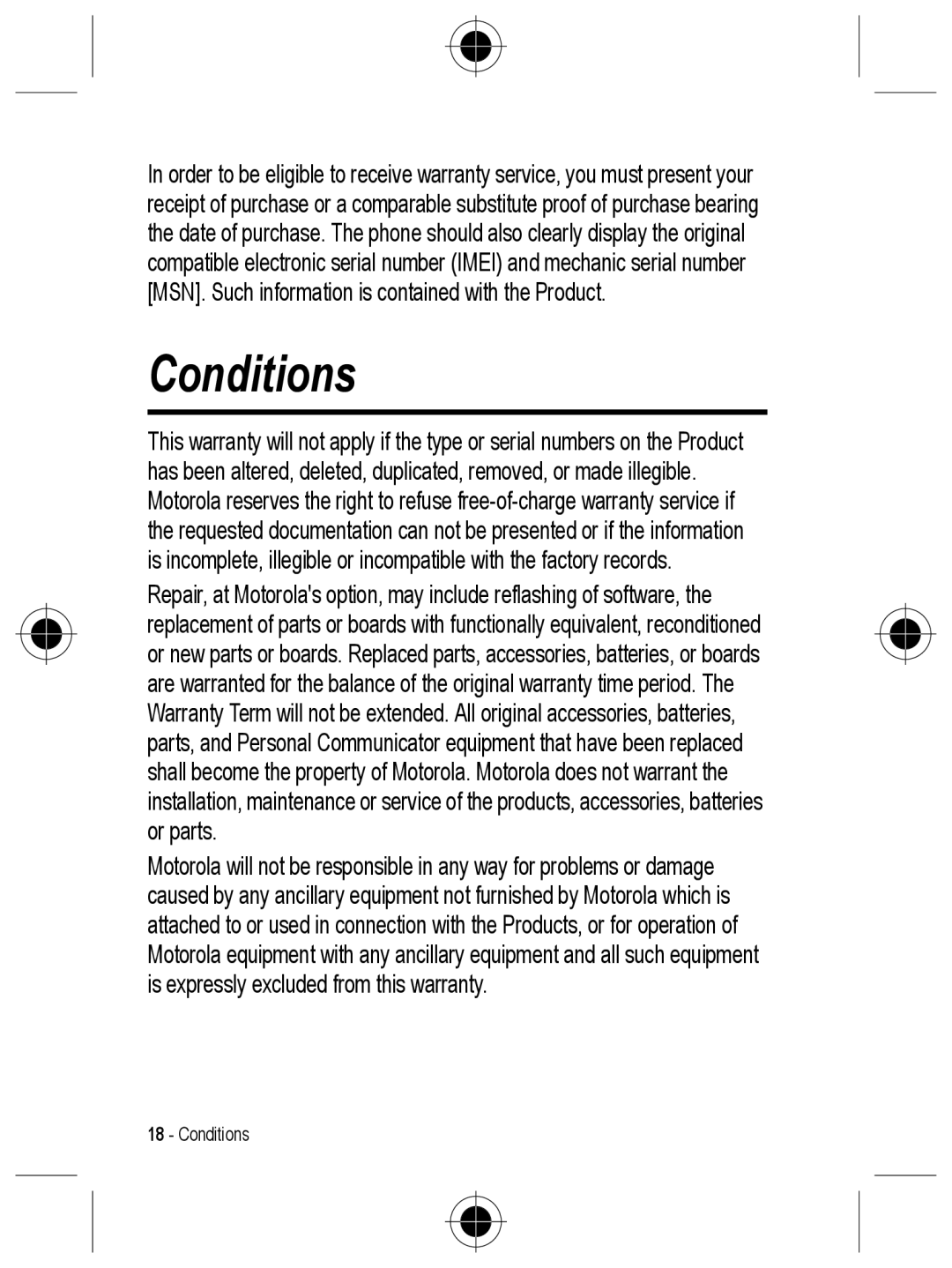 Motorola C330 manual Conditions 