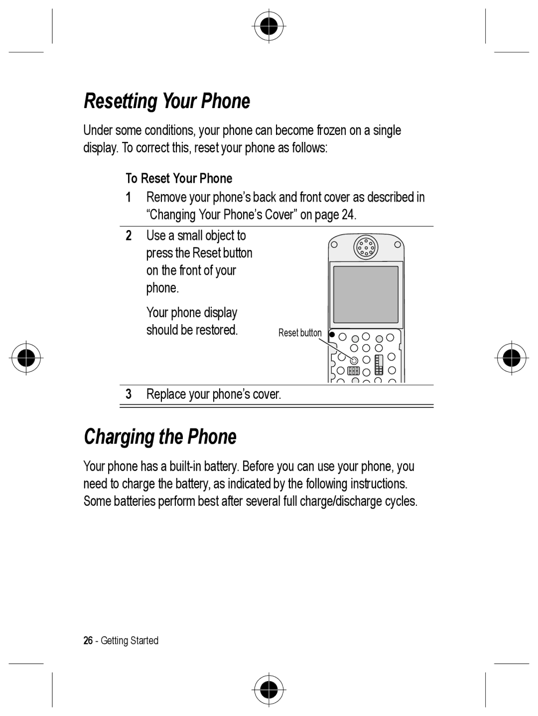 Motorola C330 manual Resetting Your Phone, Charging the Phone, To Reset Your Phone 