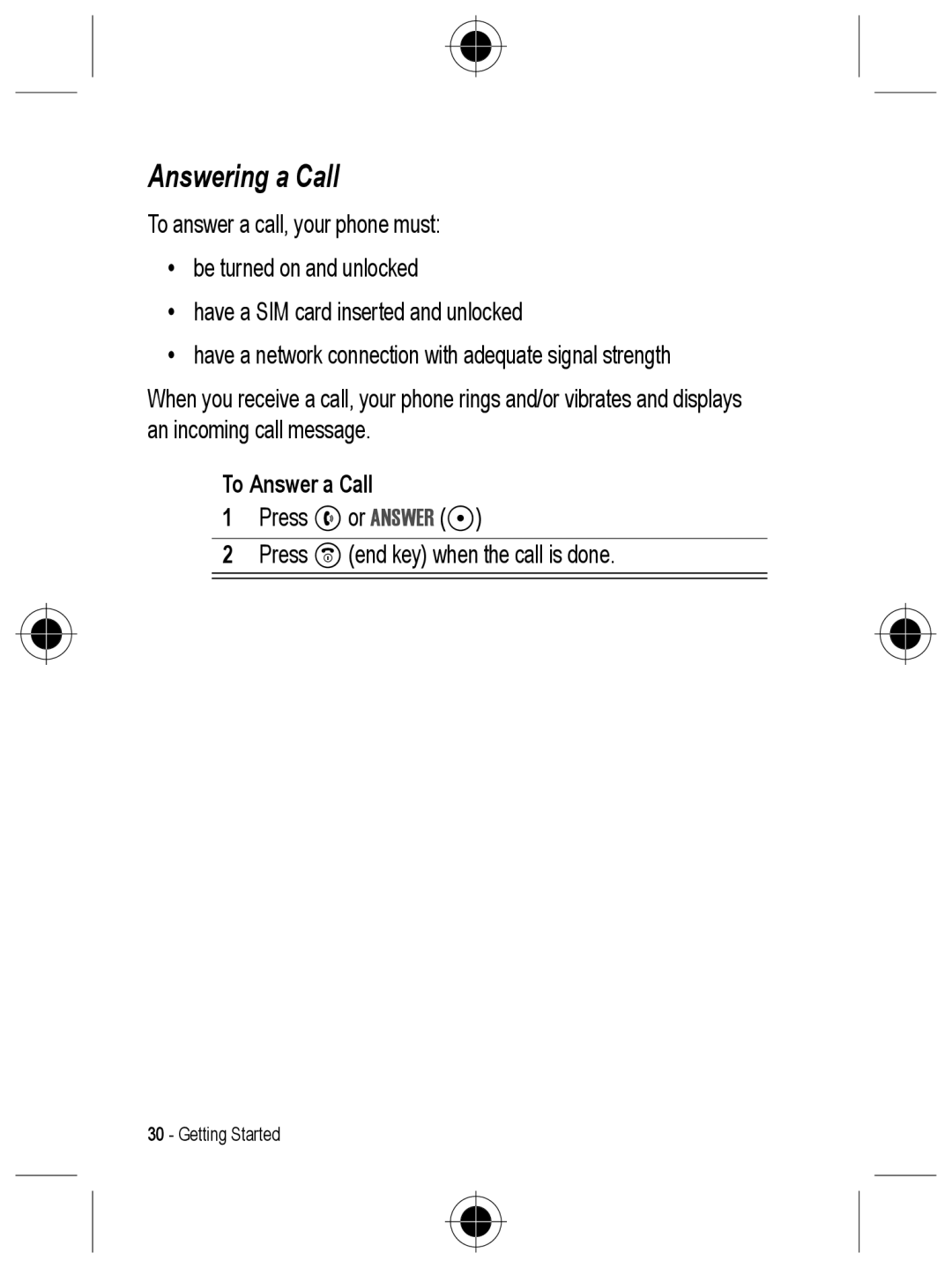 Motorola C330 manual Answering a Call, To Answer a Call 