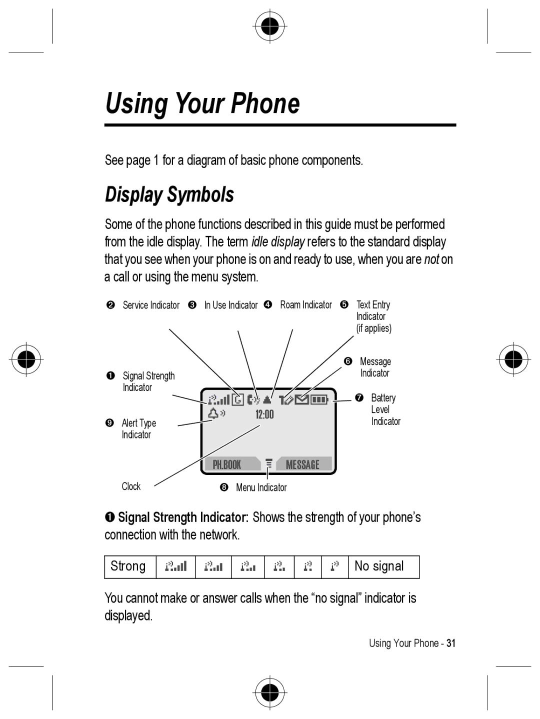 Motorola C330 manual Using Your Phone, Display Symbols 