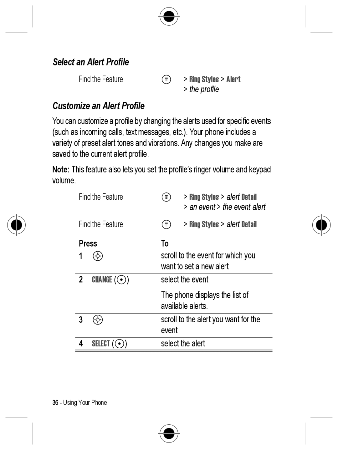 Motorola C330 manual Select an Alert Profile, Customize an Alert Profile, Press 