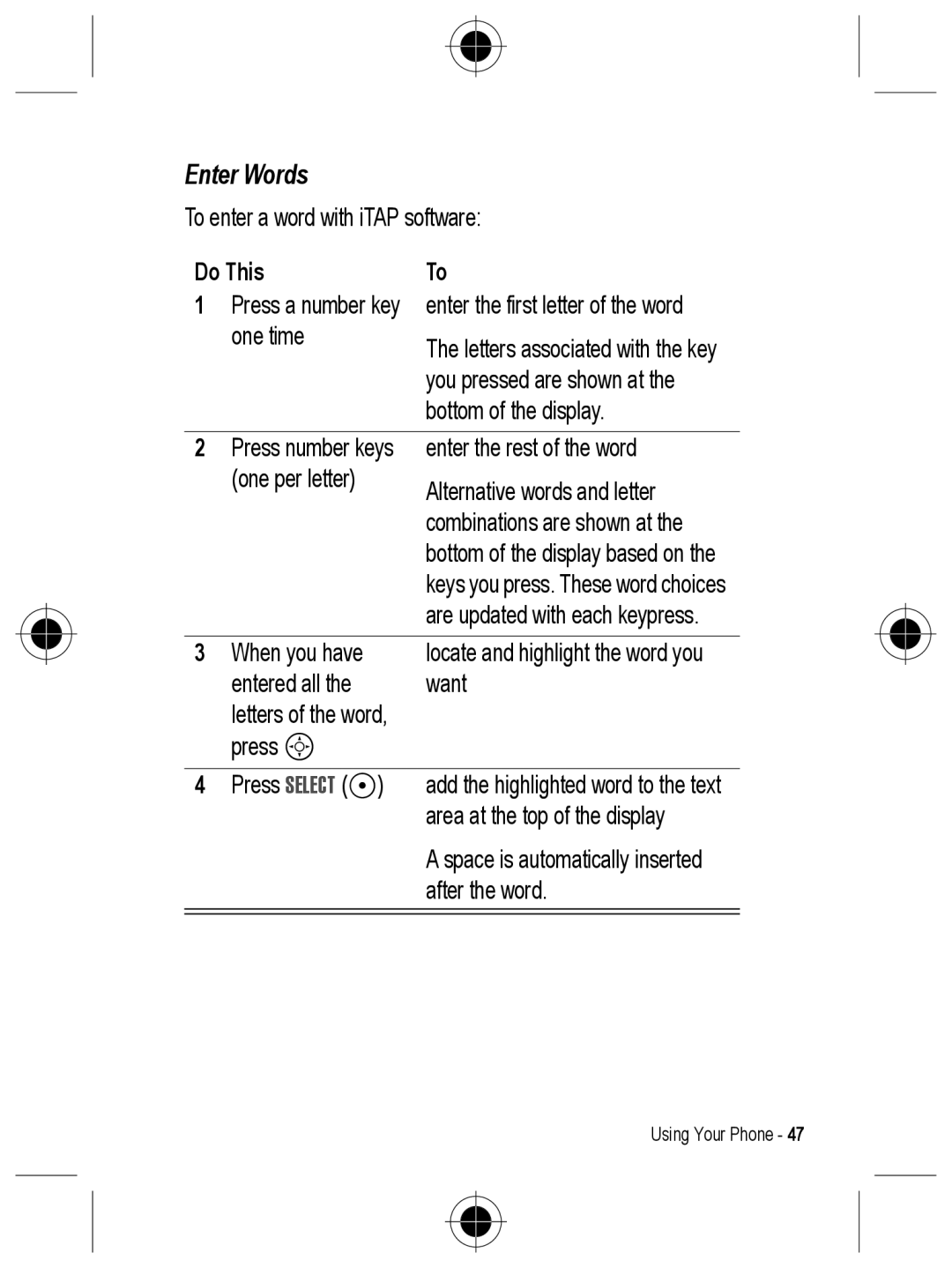 Motorola C330 manual Enter Words, Enter the rest of the word 