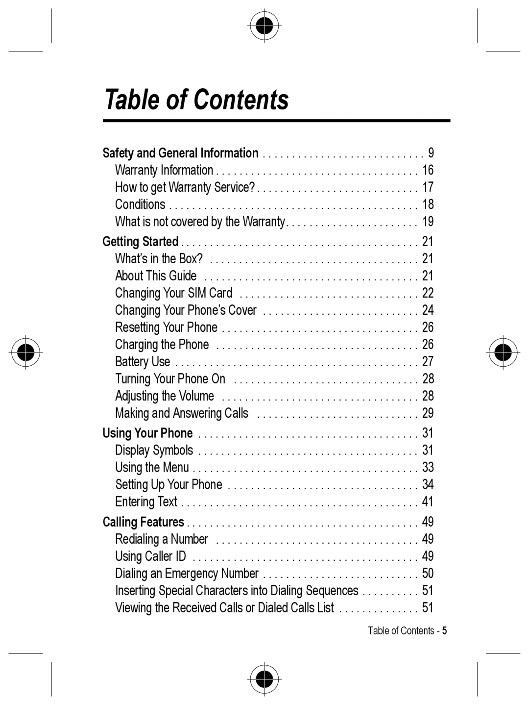 Motorola C330 manual Table of Contents 