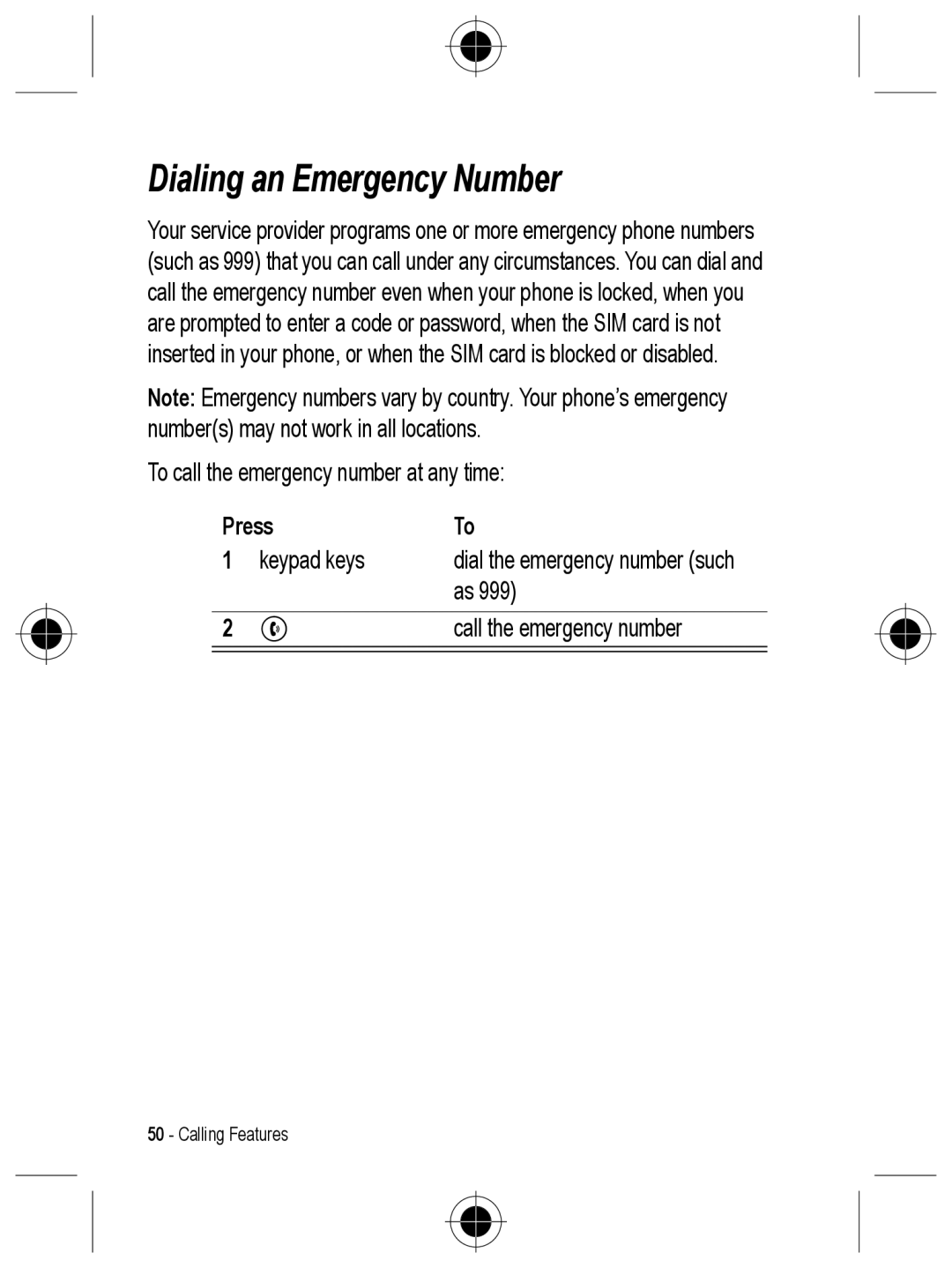 Motorola C330 manual Dialing an Emergency Number 