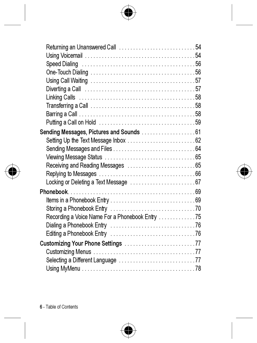 Motorola C330 manual Table of Contents 