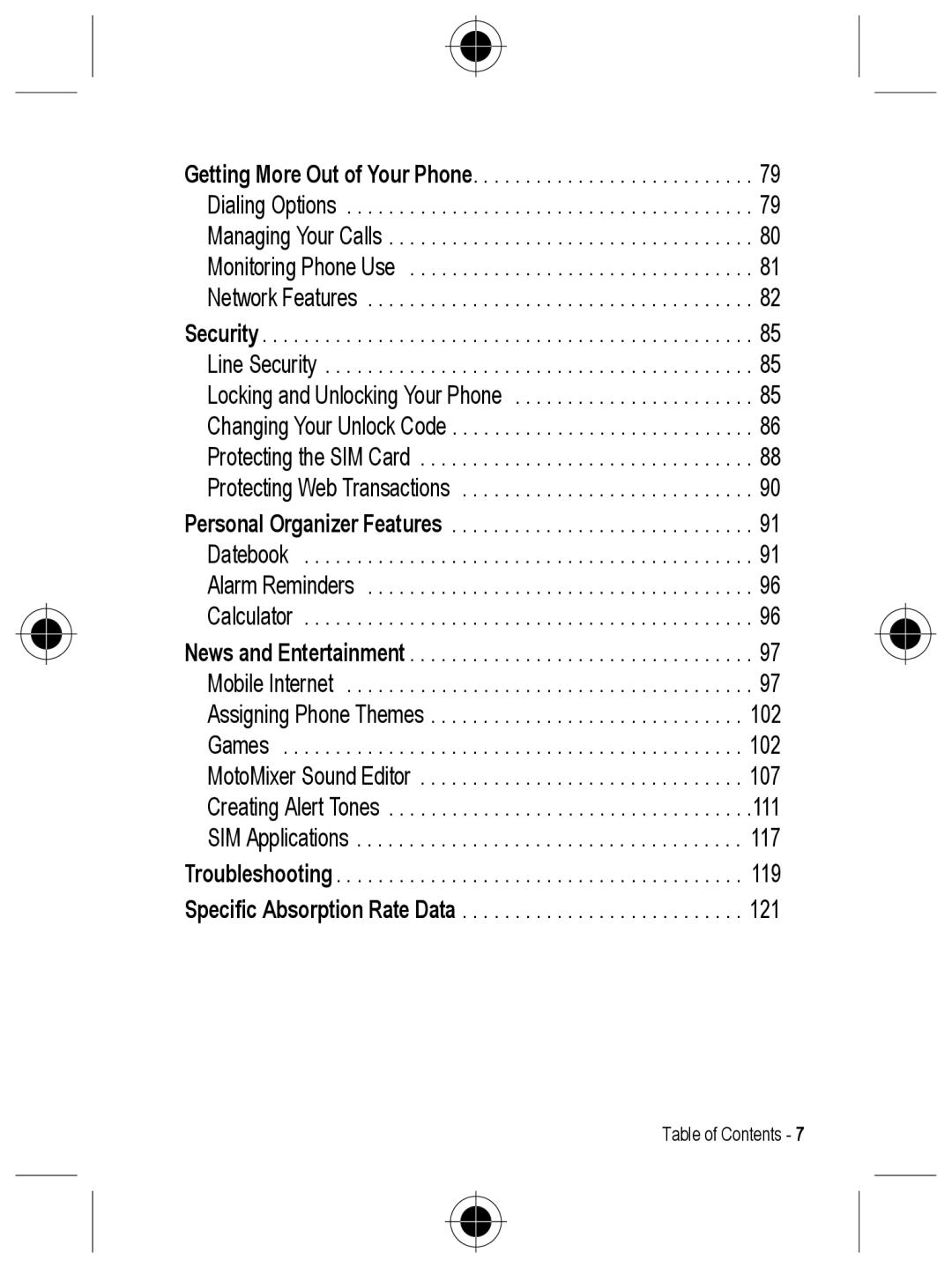 Motorola C330 manual Table of Contents 