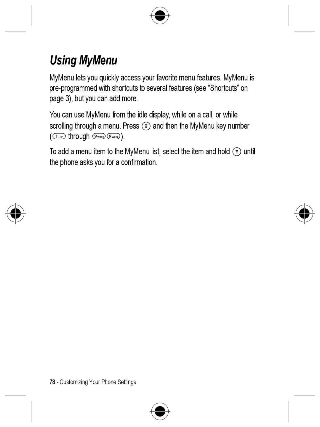 Motorola C330 manual Using MyMenu 