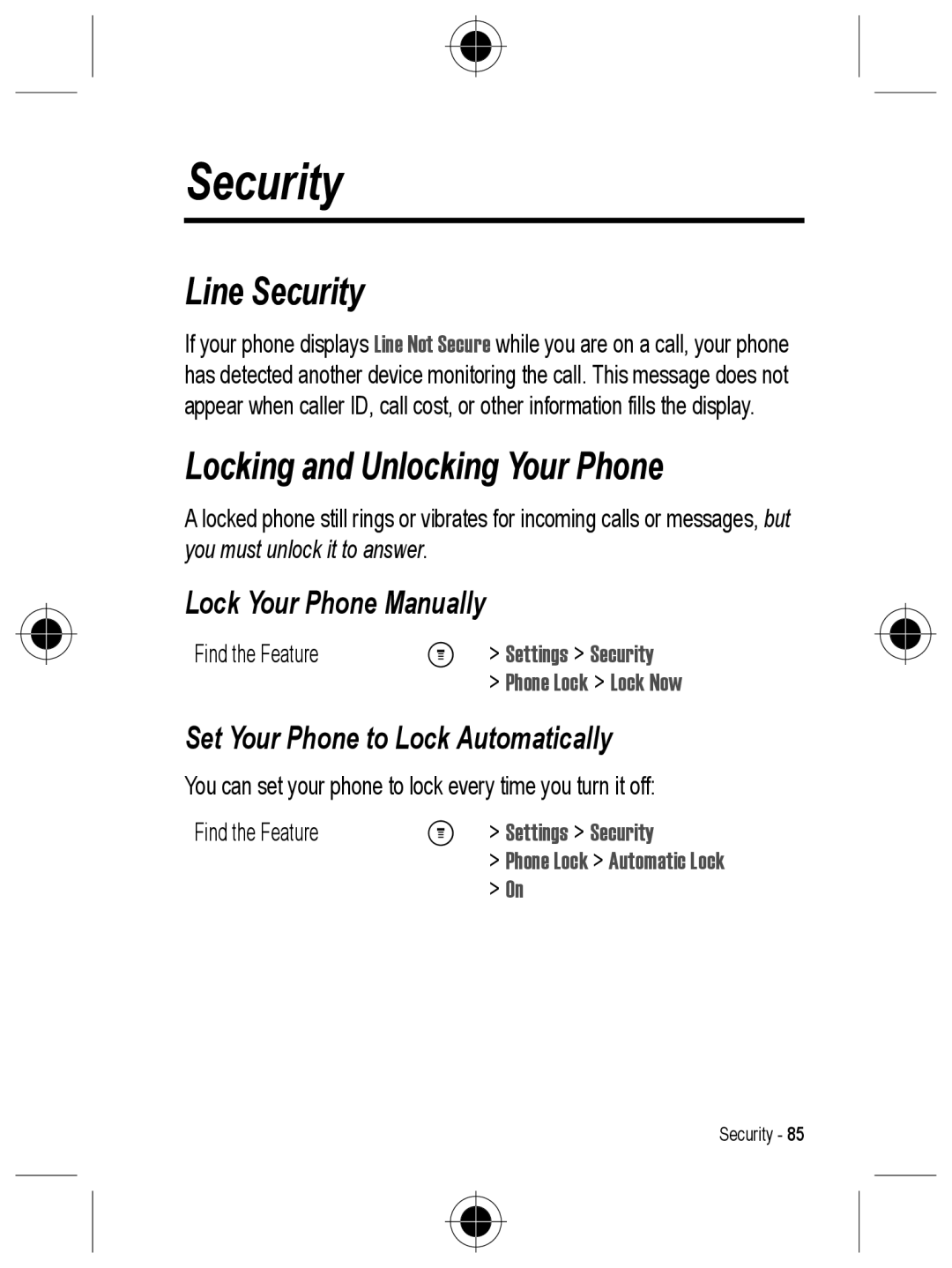 Motorola C330 manual Line Security, Locking and Unlocking Your Phone, Lock Your Phone Manually 