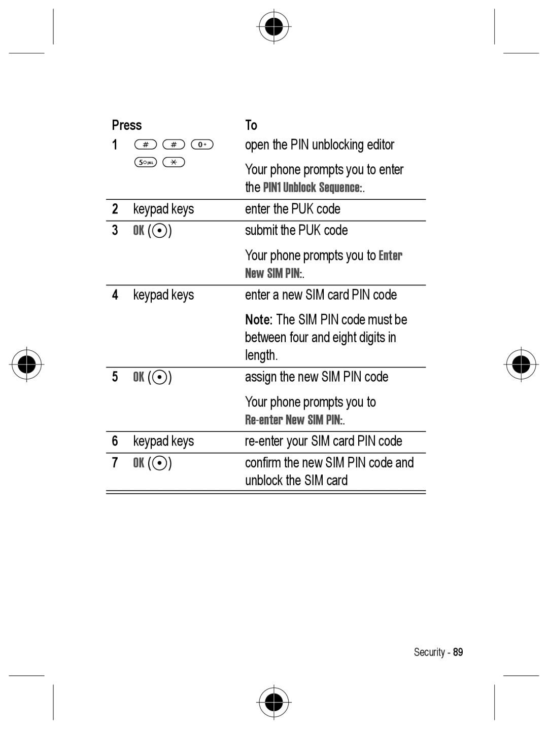 Motorola C330 manual Your phone prompts you to enter the PIN1 Unblock Sequence, Re-enter New SIM PIN 