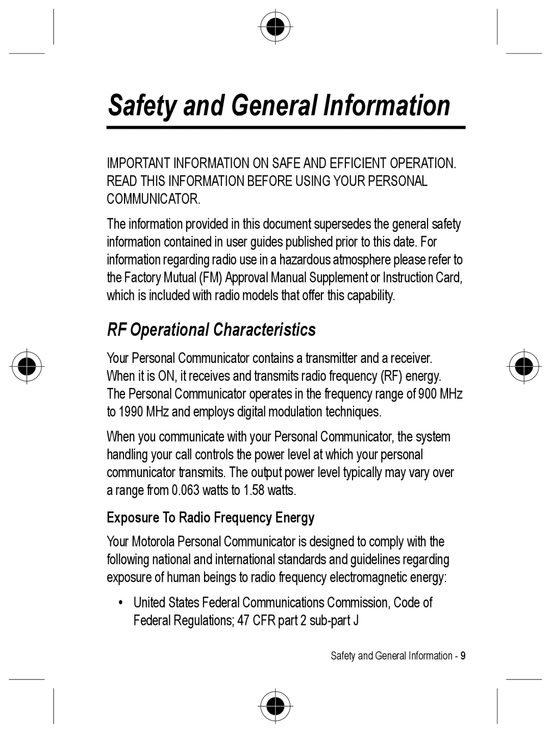 Motorola C330 manual Safety and General Information, RF Operational Characteristics 