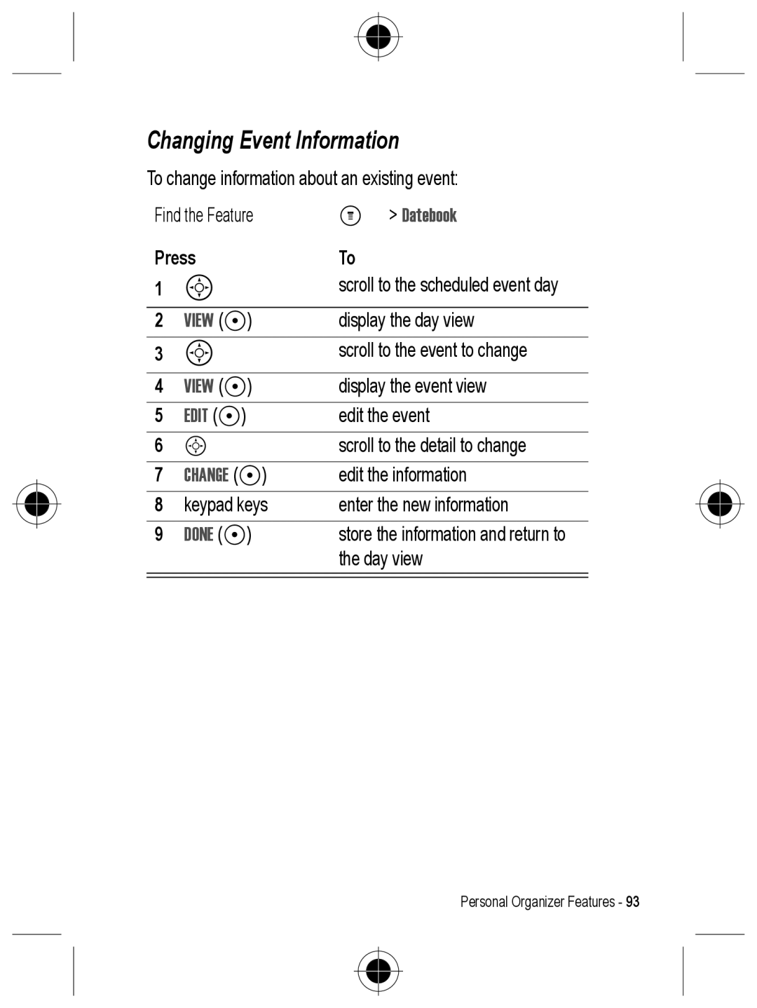 Motorola C330 manual Changing Event Information, Edit + 