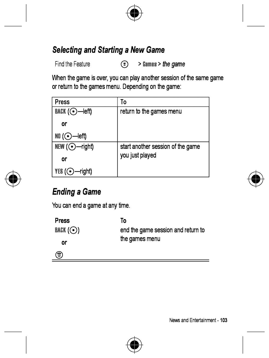 Motorola C330 manual Selecting and Starting a New Game, Ending a Game, M Games the game, Back 