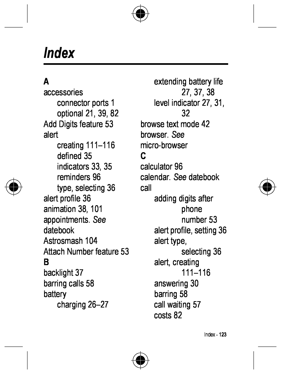 Motorola C330 manual Index 