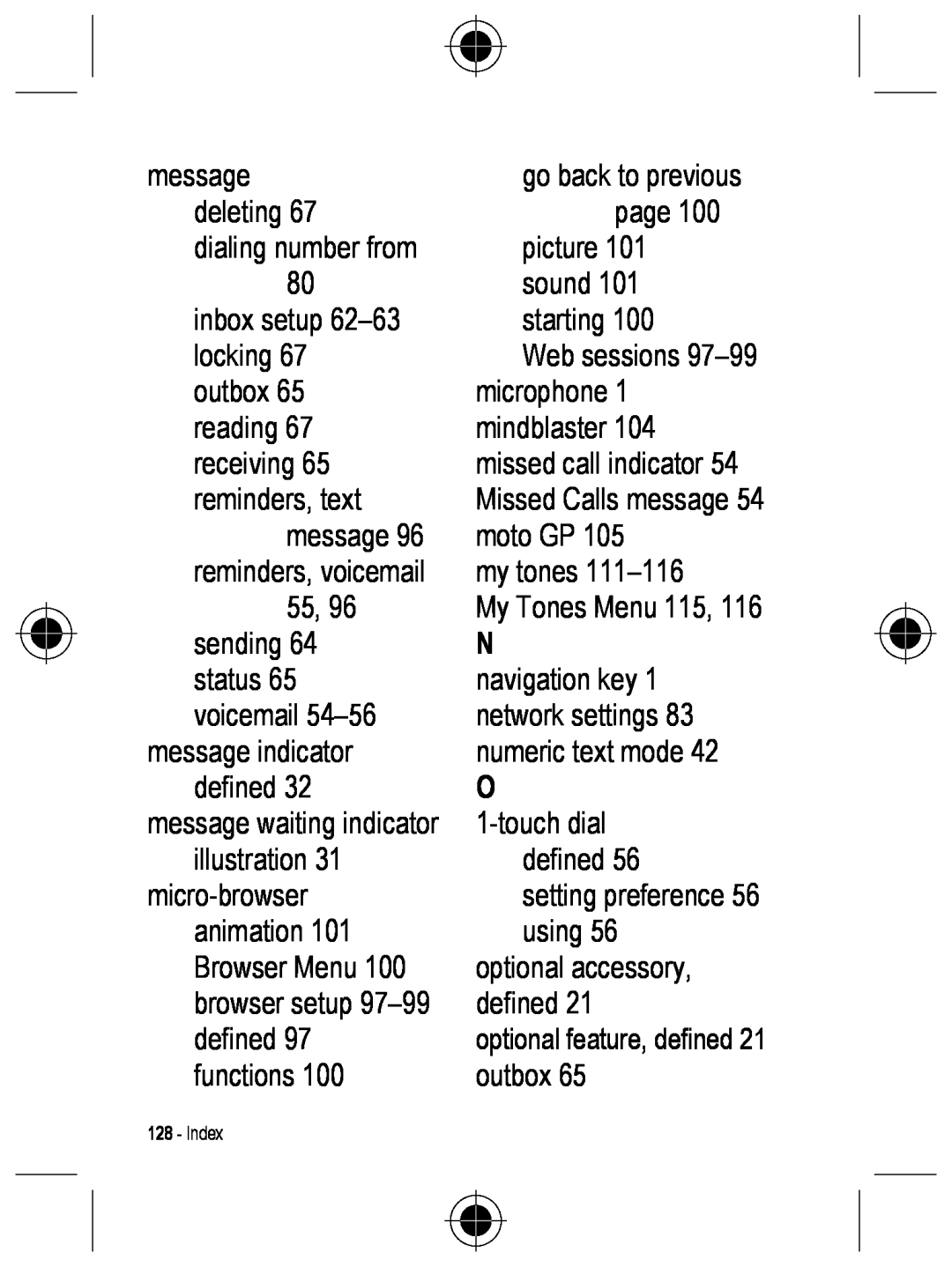 Motorola C330 manual Missed Calls message, optional feature, defined 