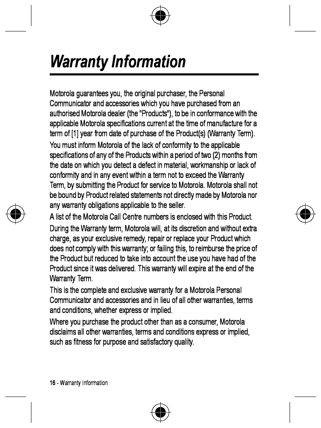 Motorola C330 manual Warranty Information 