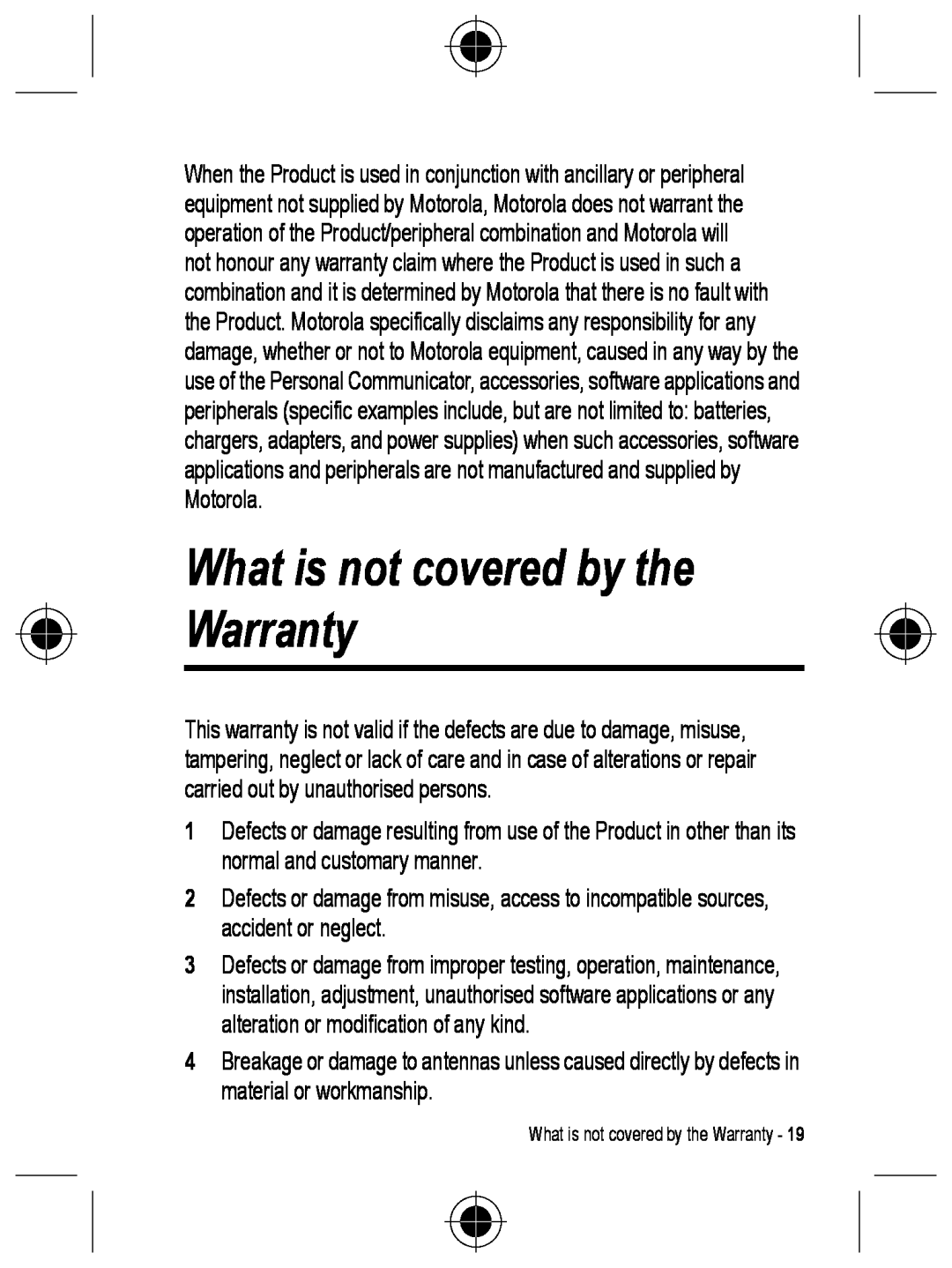 Motorola C330 manual What is not covered by the Warranty 