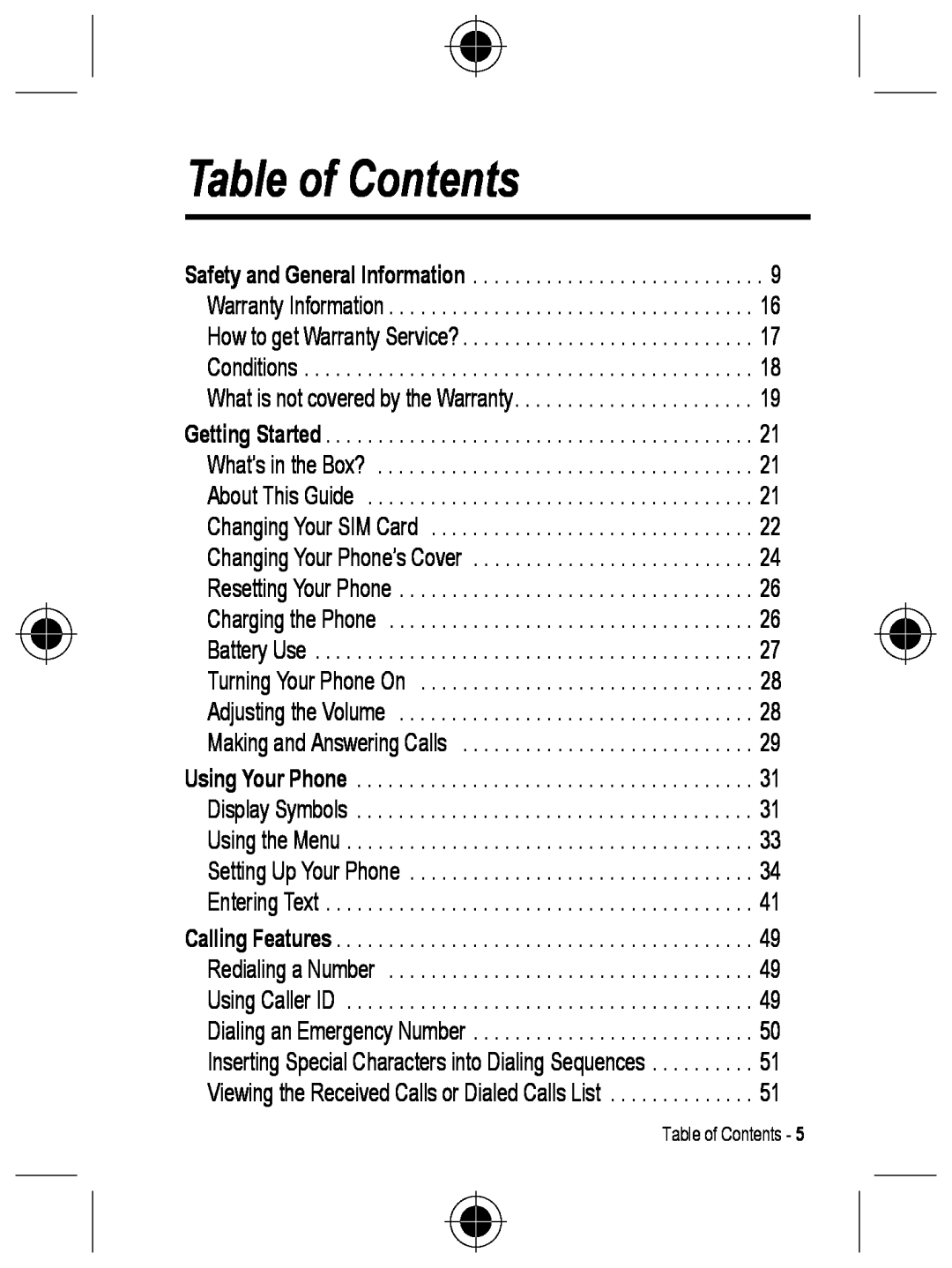 Motorola C330 Table of Contents, About This Guide, Changing Your Phone’s Cover, Charging the Phone, Turning Your Phone On 