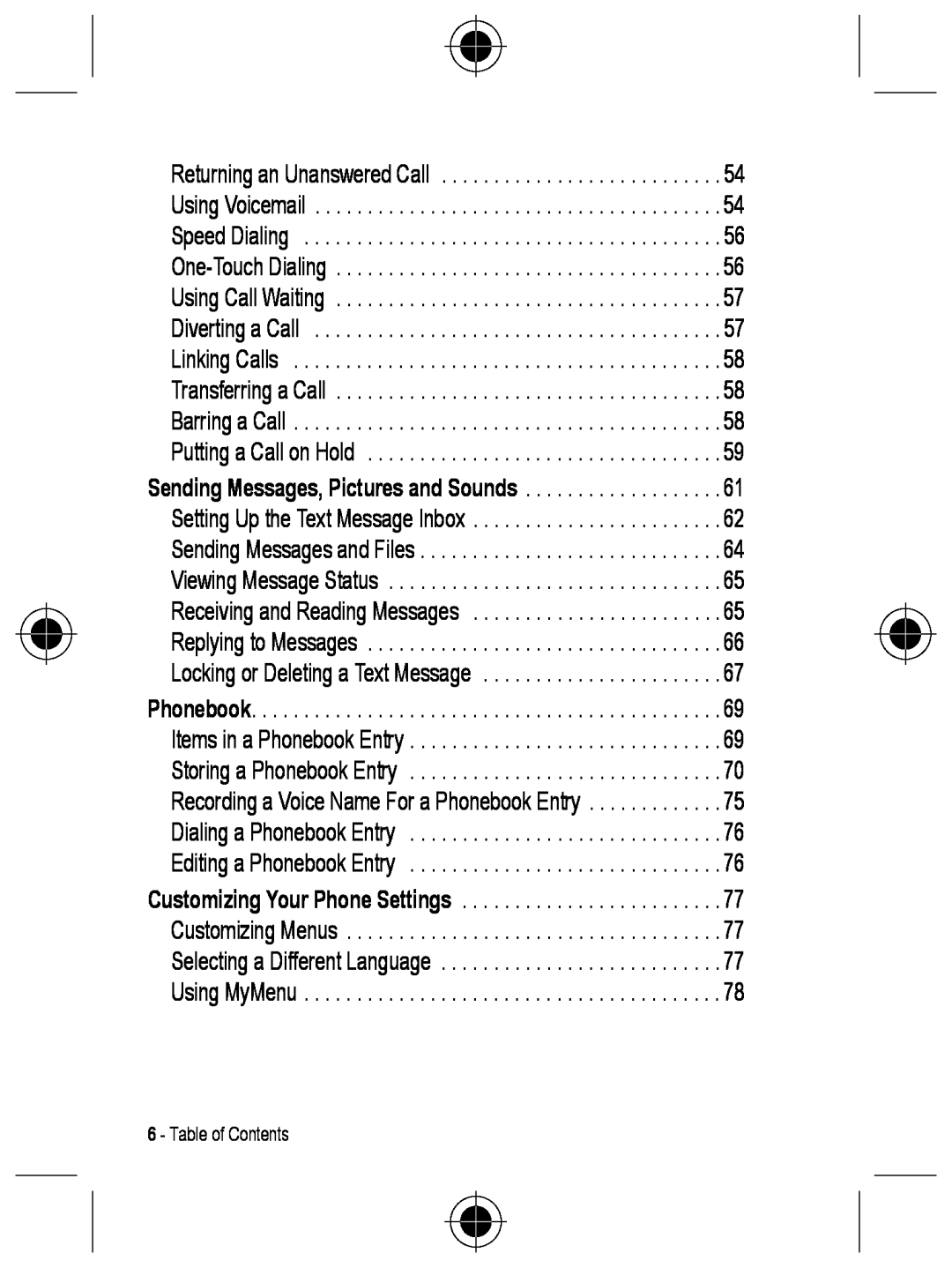 Motorola C330 manual Table of Contents 