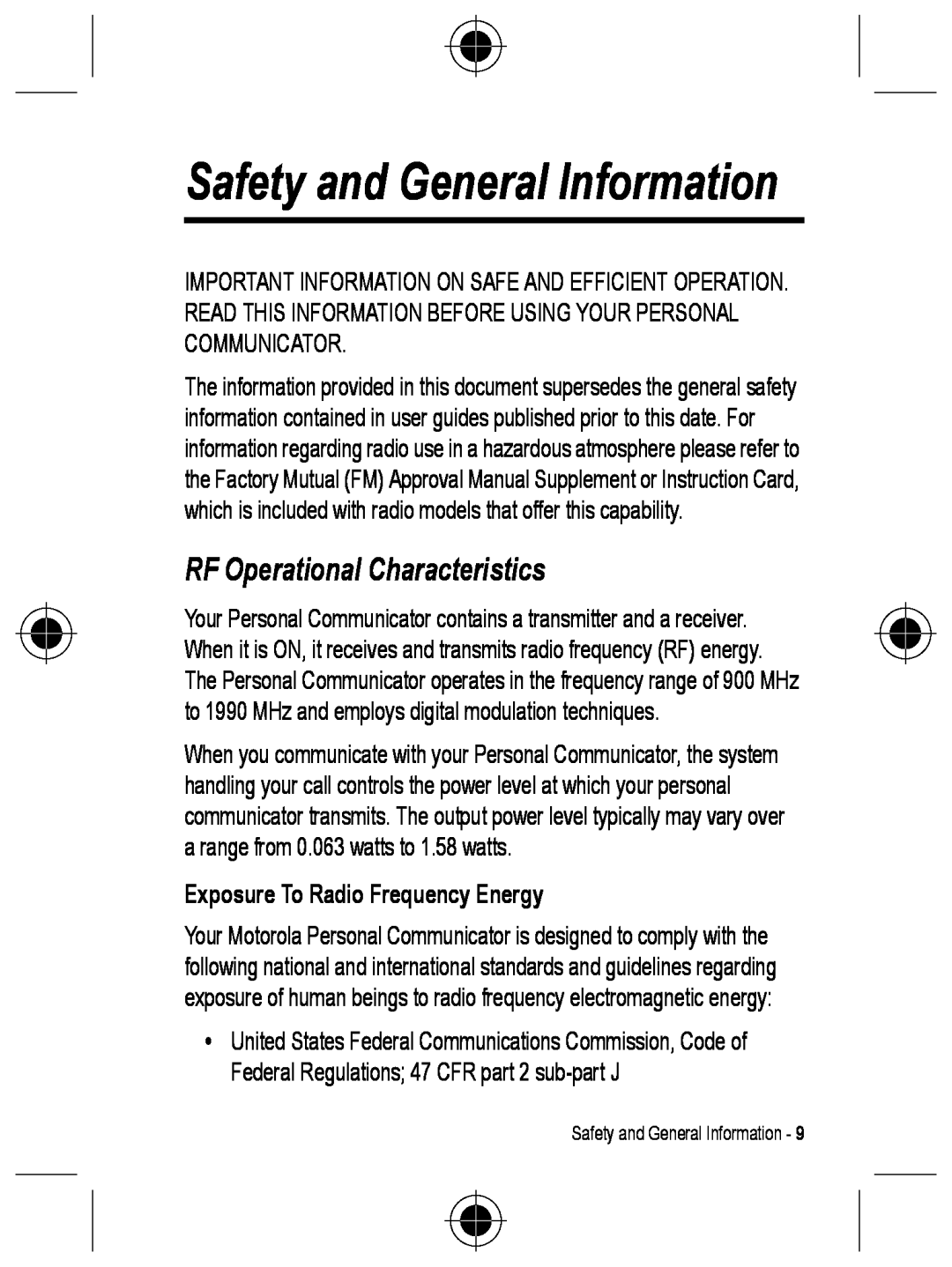 Motorola C330 manual Safety and General Information, RF Operational Characteristics, Exposure To Radio Frequency Energy 