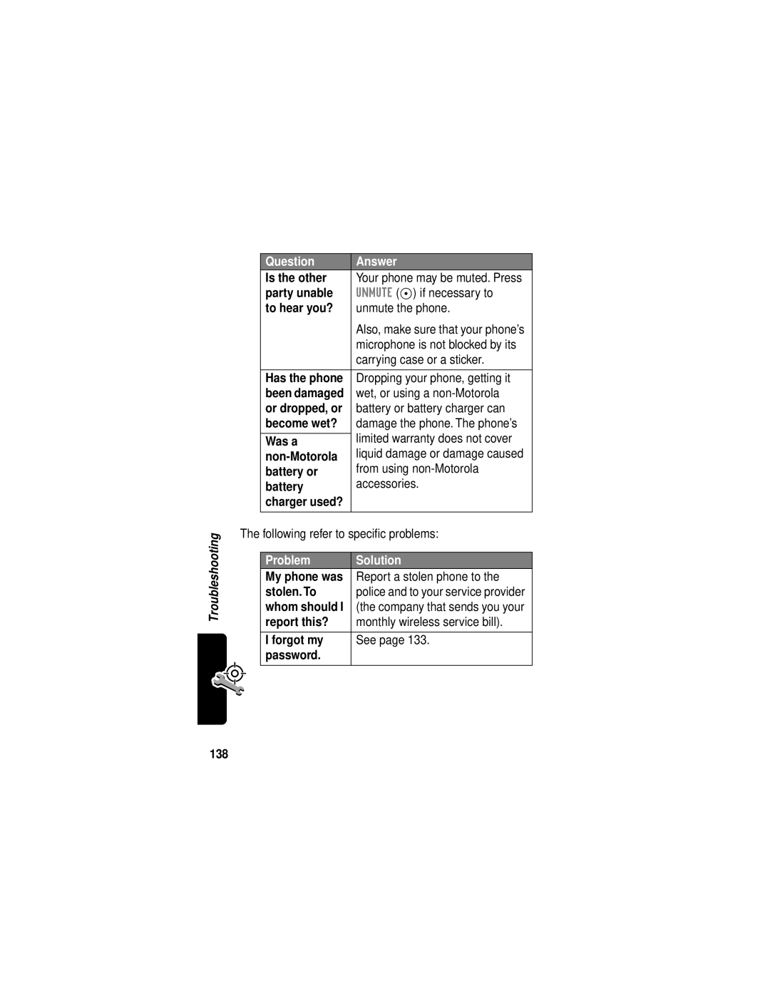 Motorola C331 manual Problem Solution 