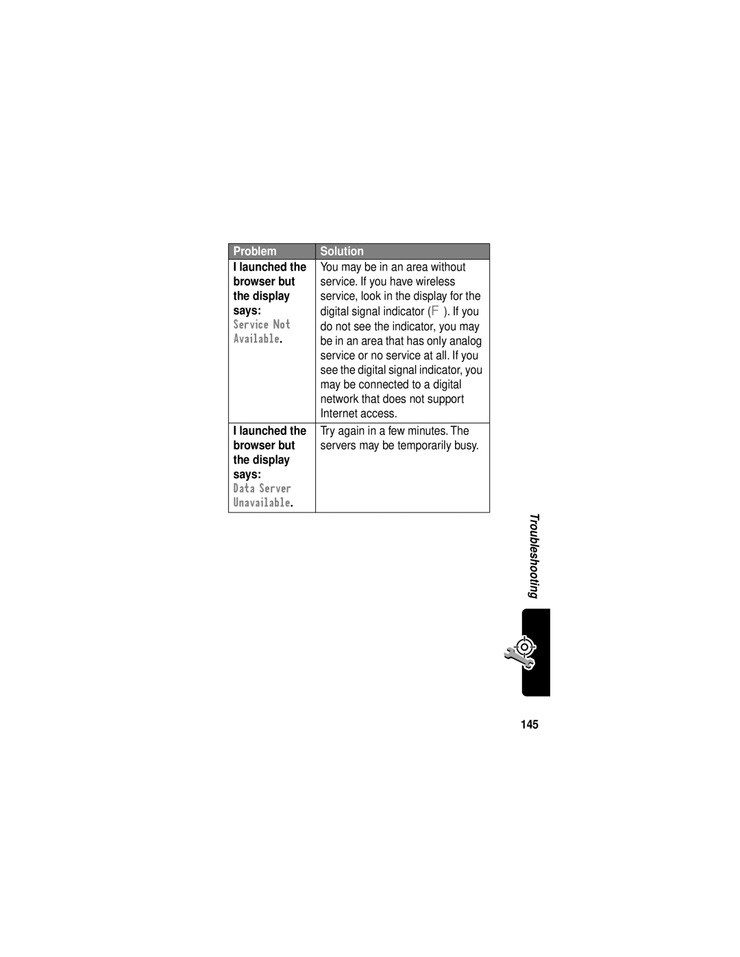 Motorola C331 manual Browser but, Display Says, 145 