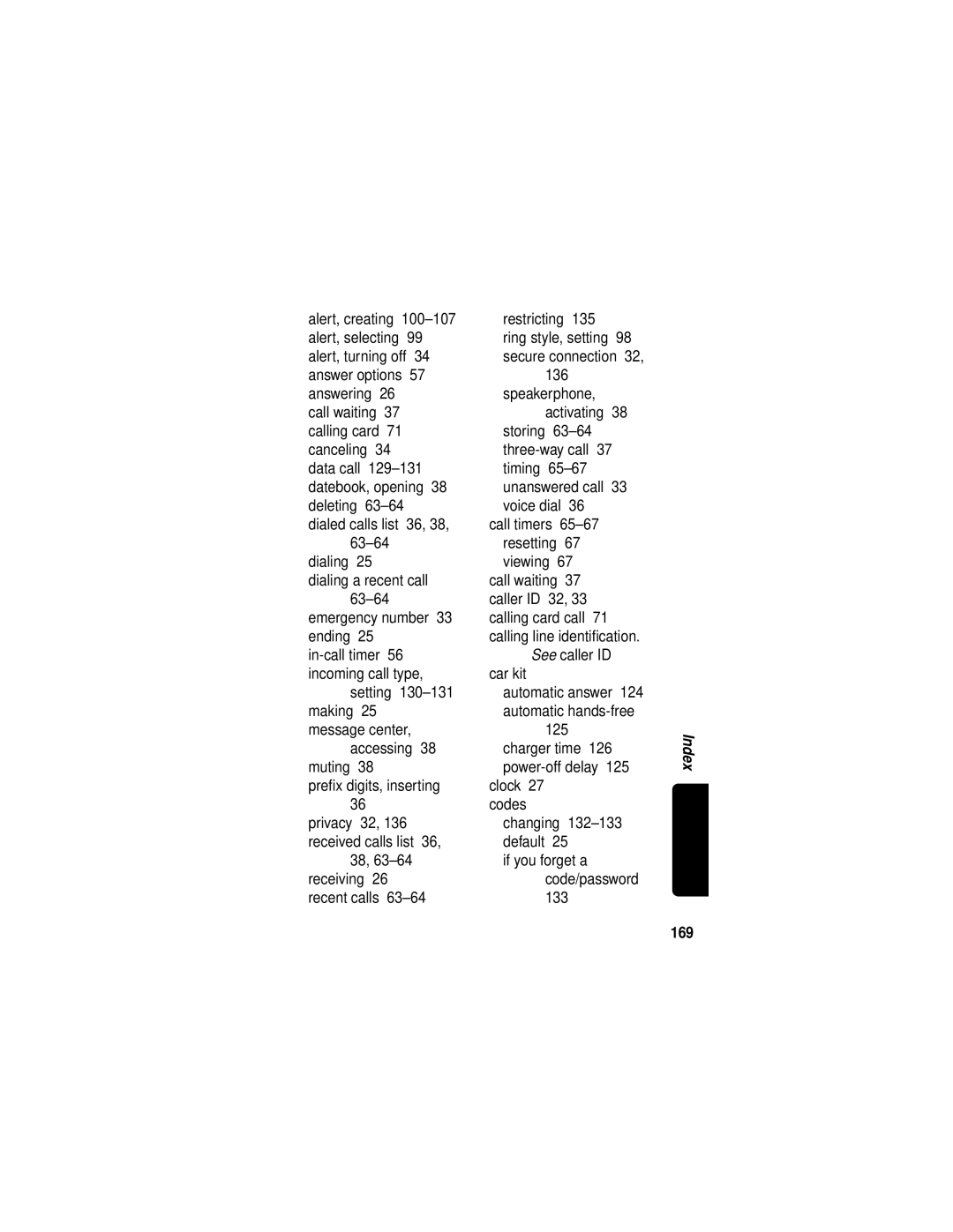 Motorola C331 manual Restricting, 169 