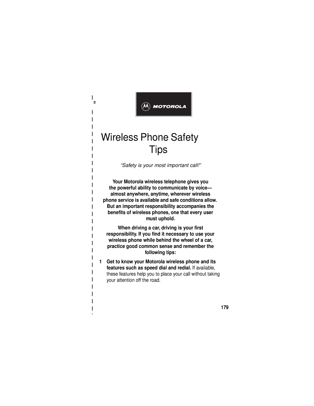 Motorola C331 manual Wireless Phone Safety Tips, Safety is your most important call 