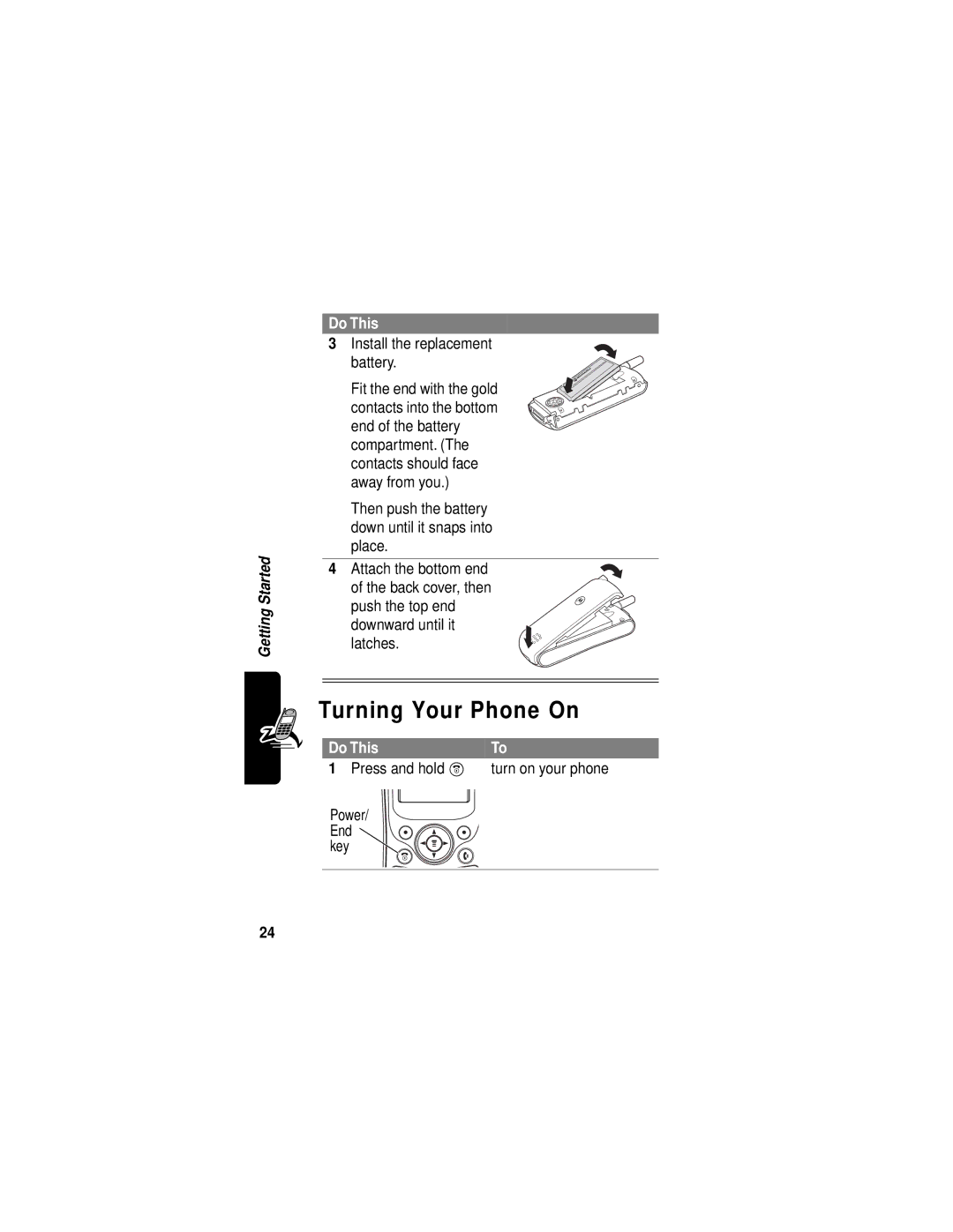 Motorola C331 manual Turning Your Phone On, Do This Press and hold P, Power End key 