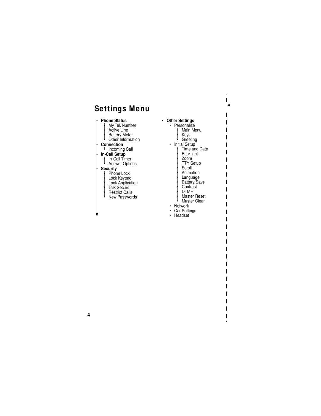 Motorola C331 manual Settings Menu, Other Settings 