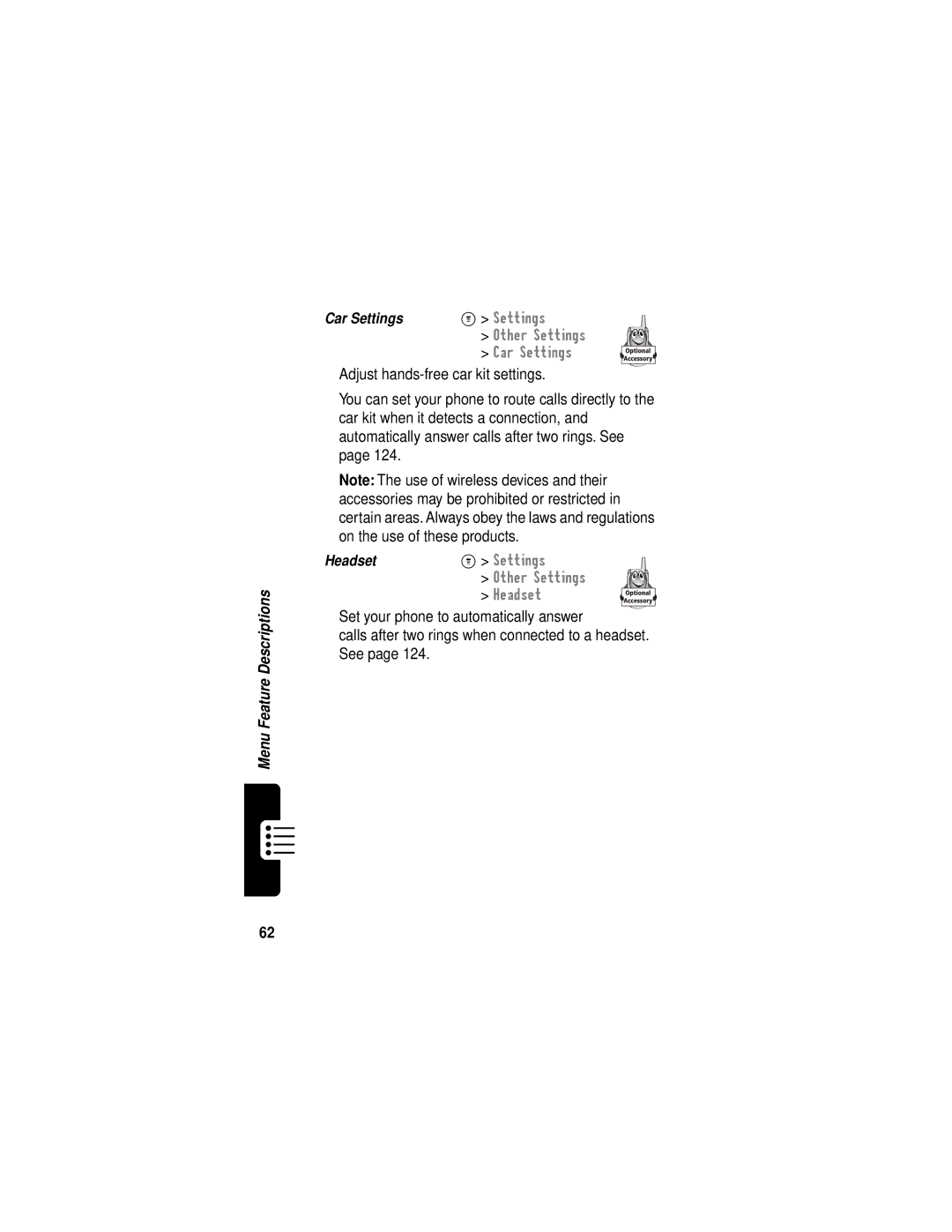 Motorola C331 manual Car Settings 