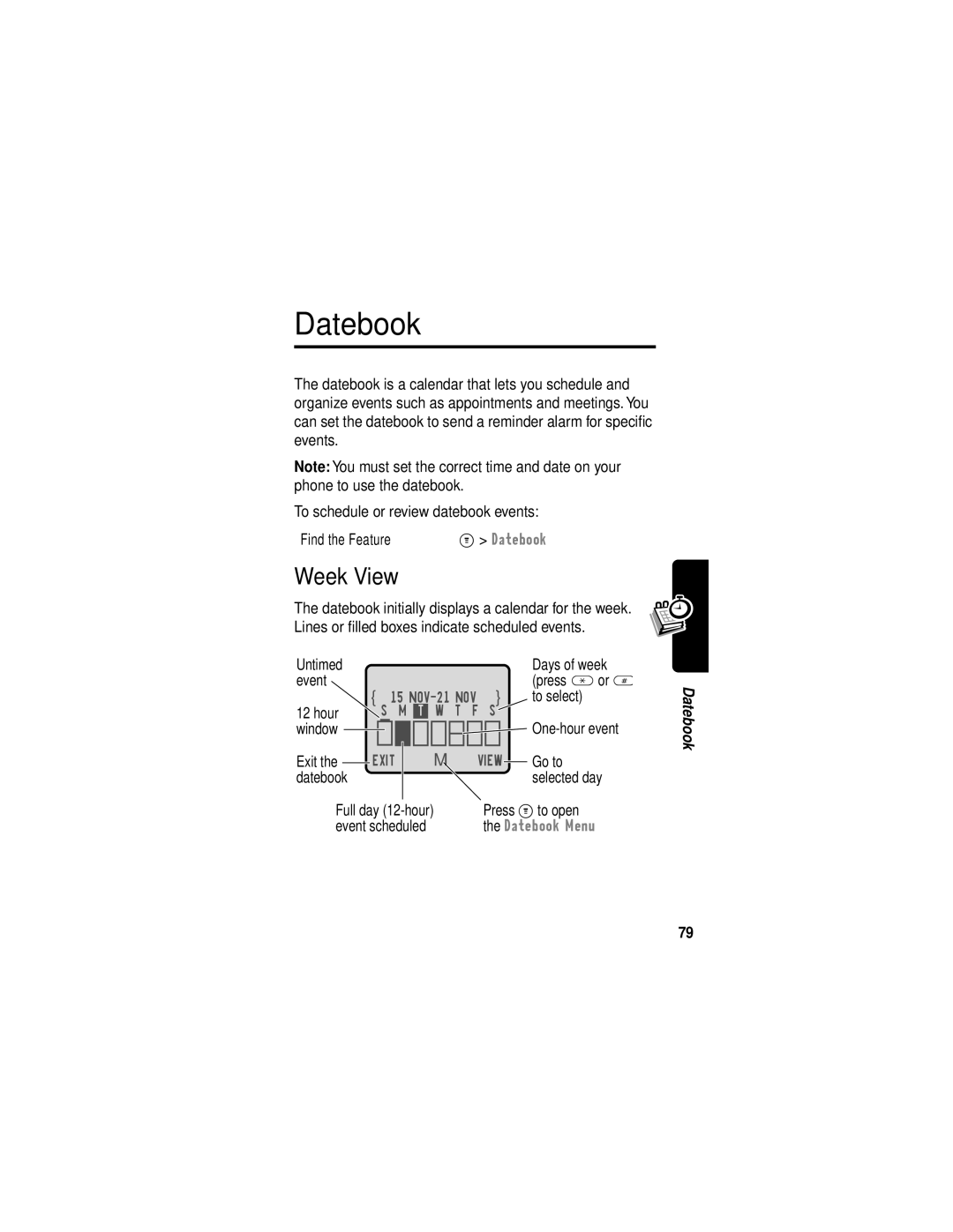 Motorola C331 manual Datebook, Week View 