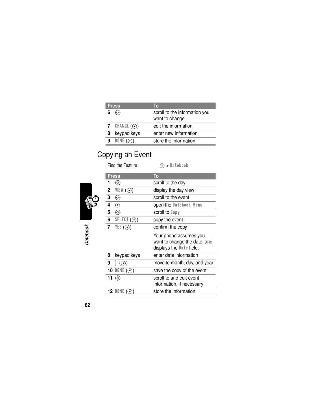 Motorola C331 manual Copying an Event 