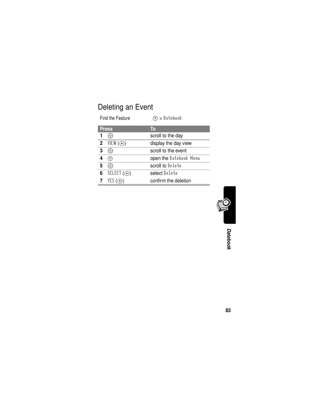 Motorola C331 manual Deleting an Event, Scroll to Delete 