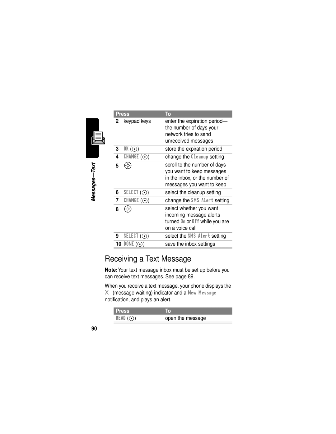 Motorola C331 manual Receiving a Text Message 