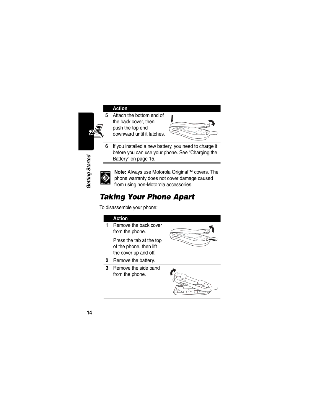 Motorola C332T manual Taking Your Phone Apart, Attach the bottom end, To disassemble your phone 