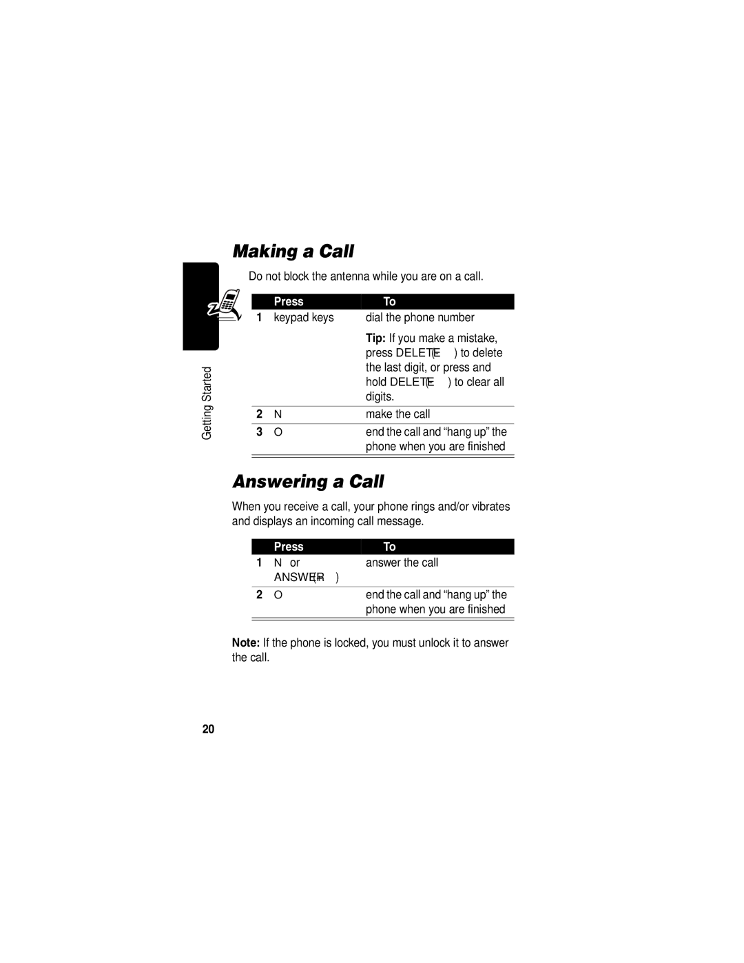 Motorola C332T manual Making a Call, Answering a Call, Do not block the antenna while you are on a call 