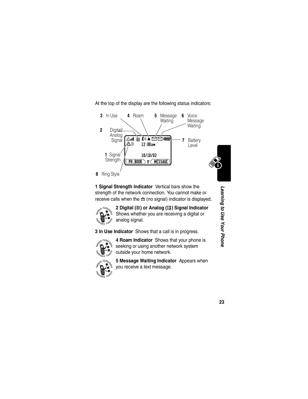 Motorola C332T manual Signal Strength Indicator Vertical bars show 