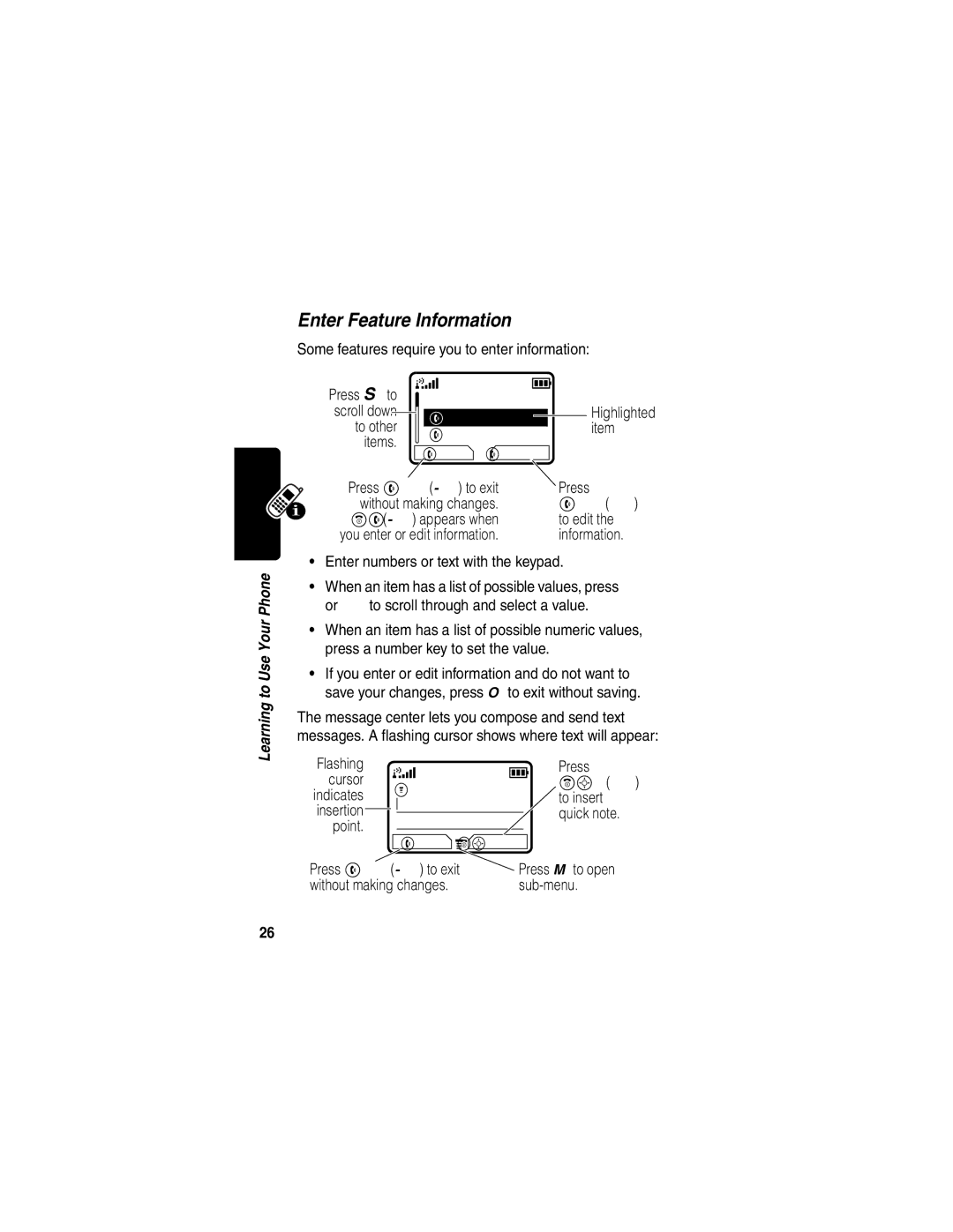 Motorola C332T manual Enter Feature Information 