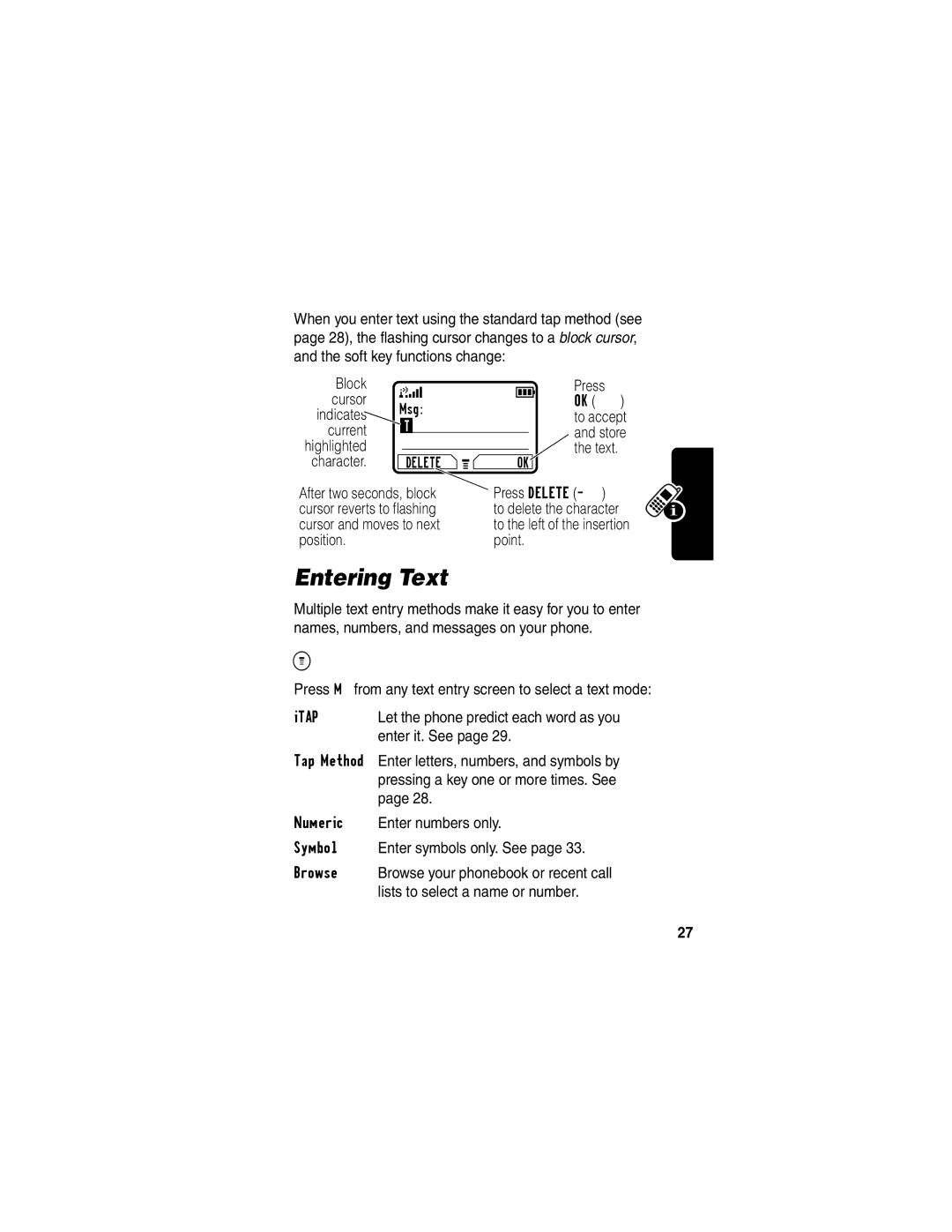 Motorola C332T manual Entering Text, Choose a Text Mode 