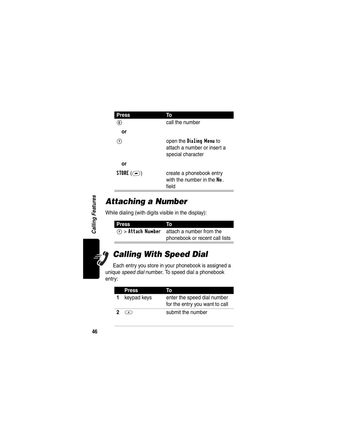 Motorola C332T manual Attaching a Number, Calling With Speed Dial 