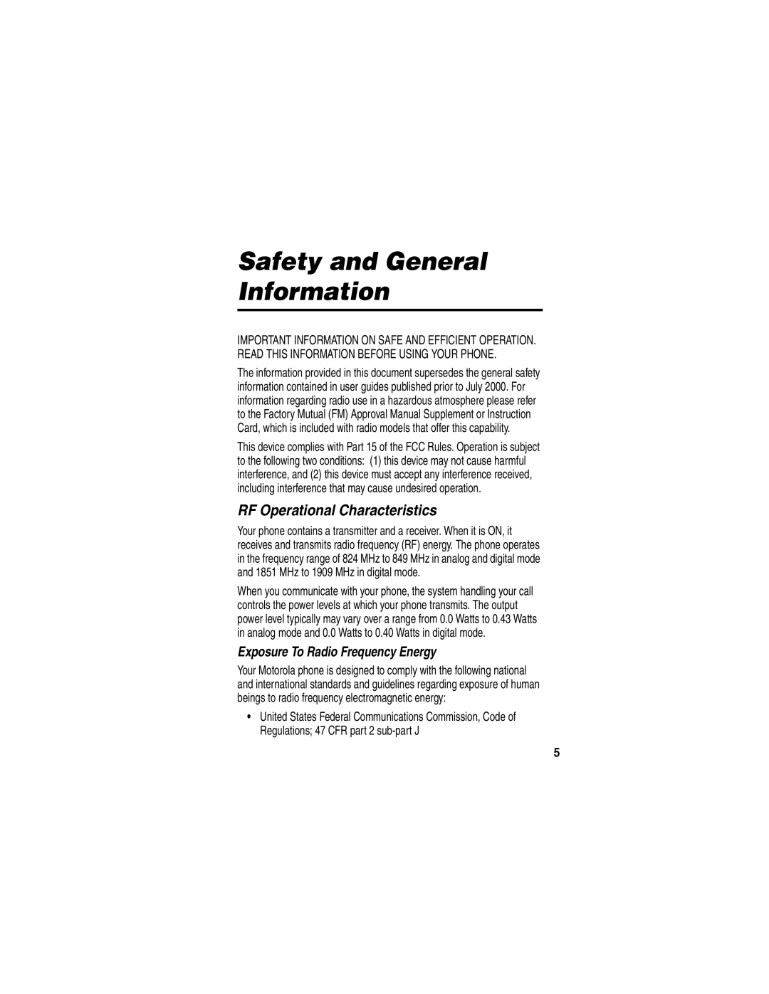 Motorola C332T manual Safety and General Information, RF Operational Characteristics, Exposure To Radio Frequency Energy 